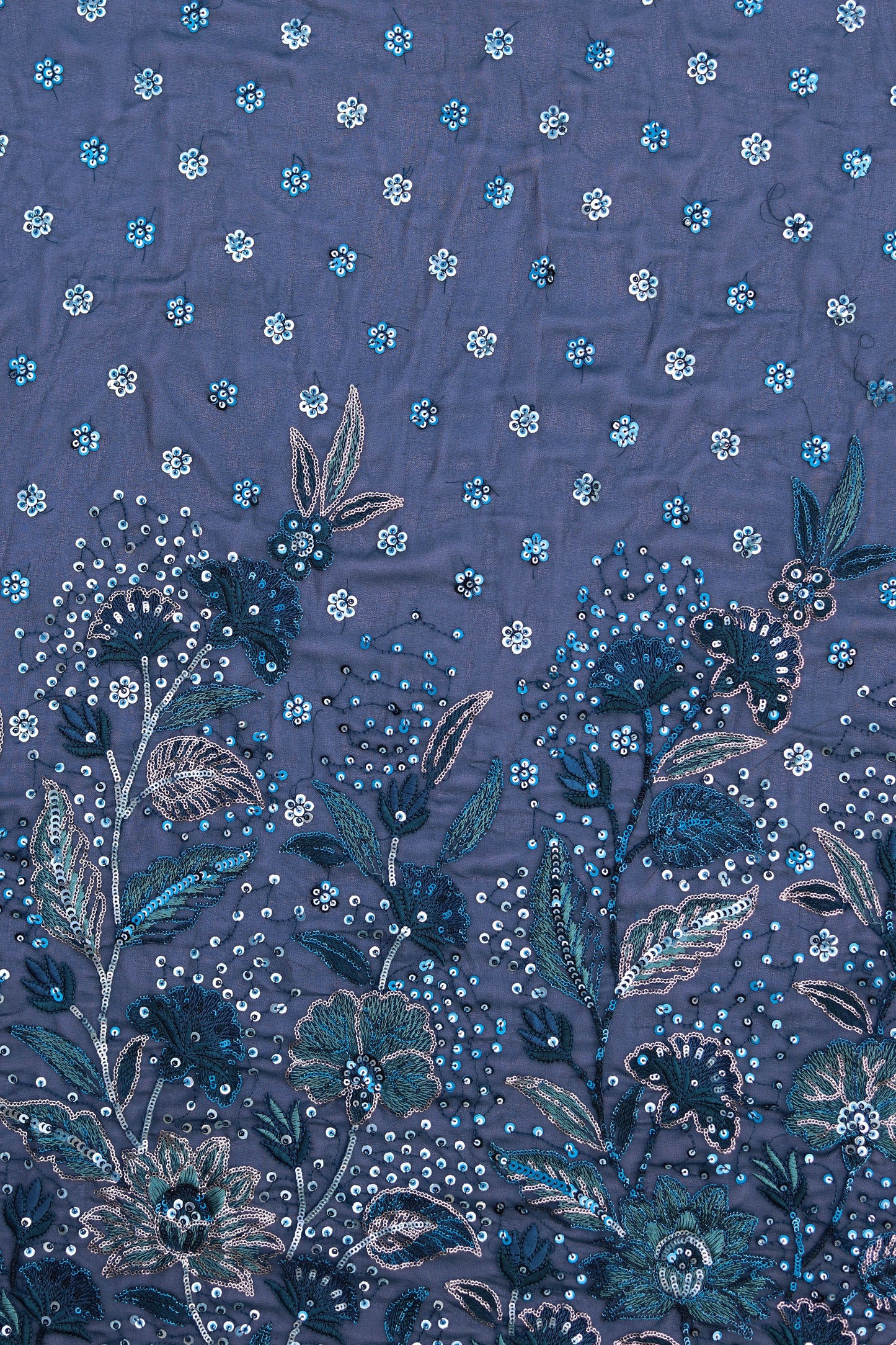 Plum Elegance Heavy Floral Sequin Embroidered Fabric
