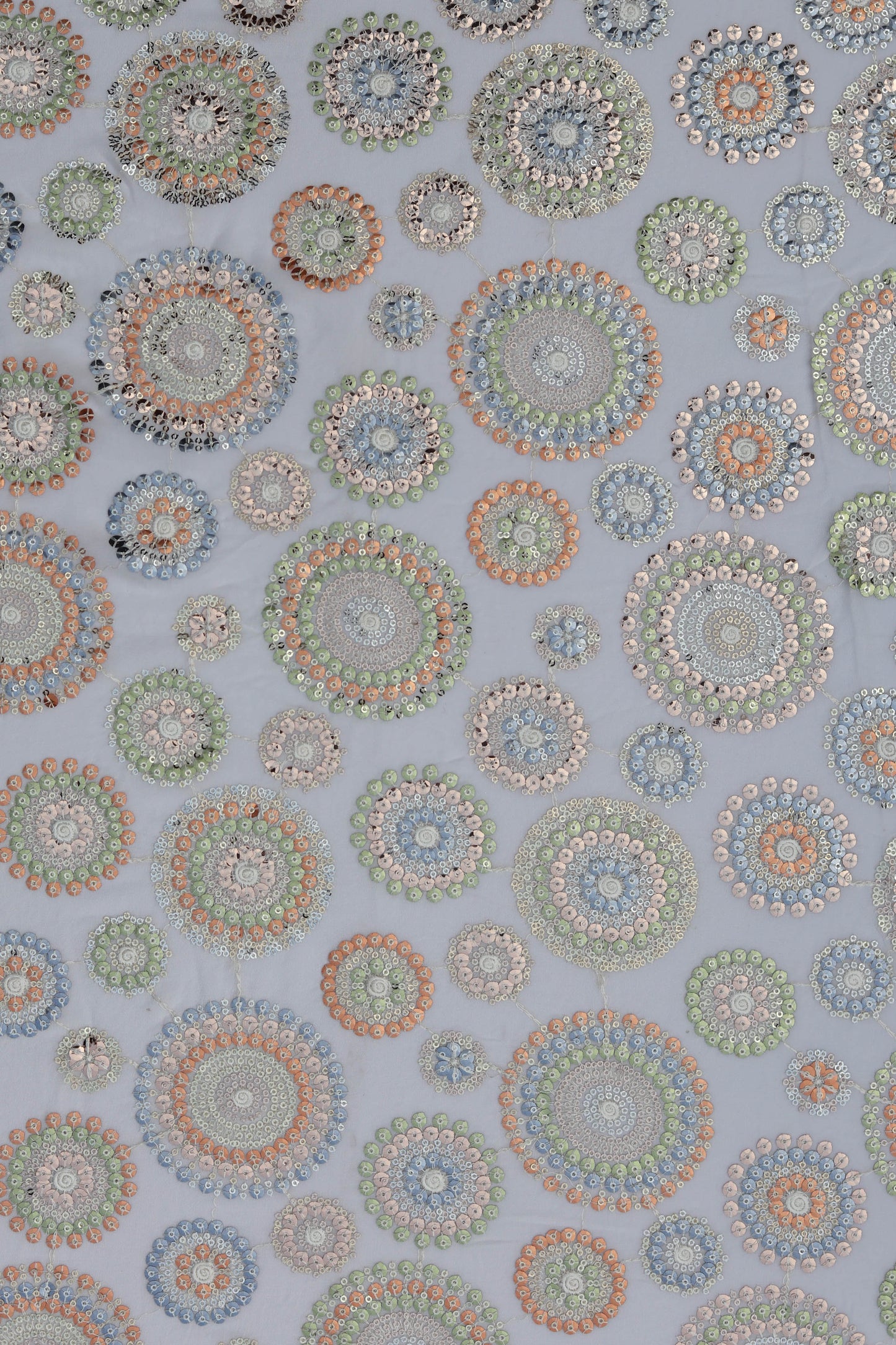 Multi Color Circular Embroidered Fabric with Sequin Accents