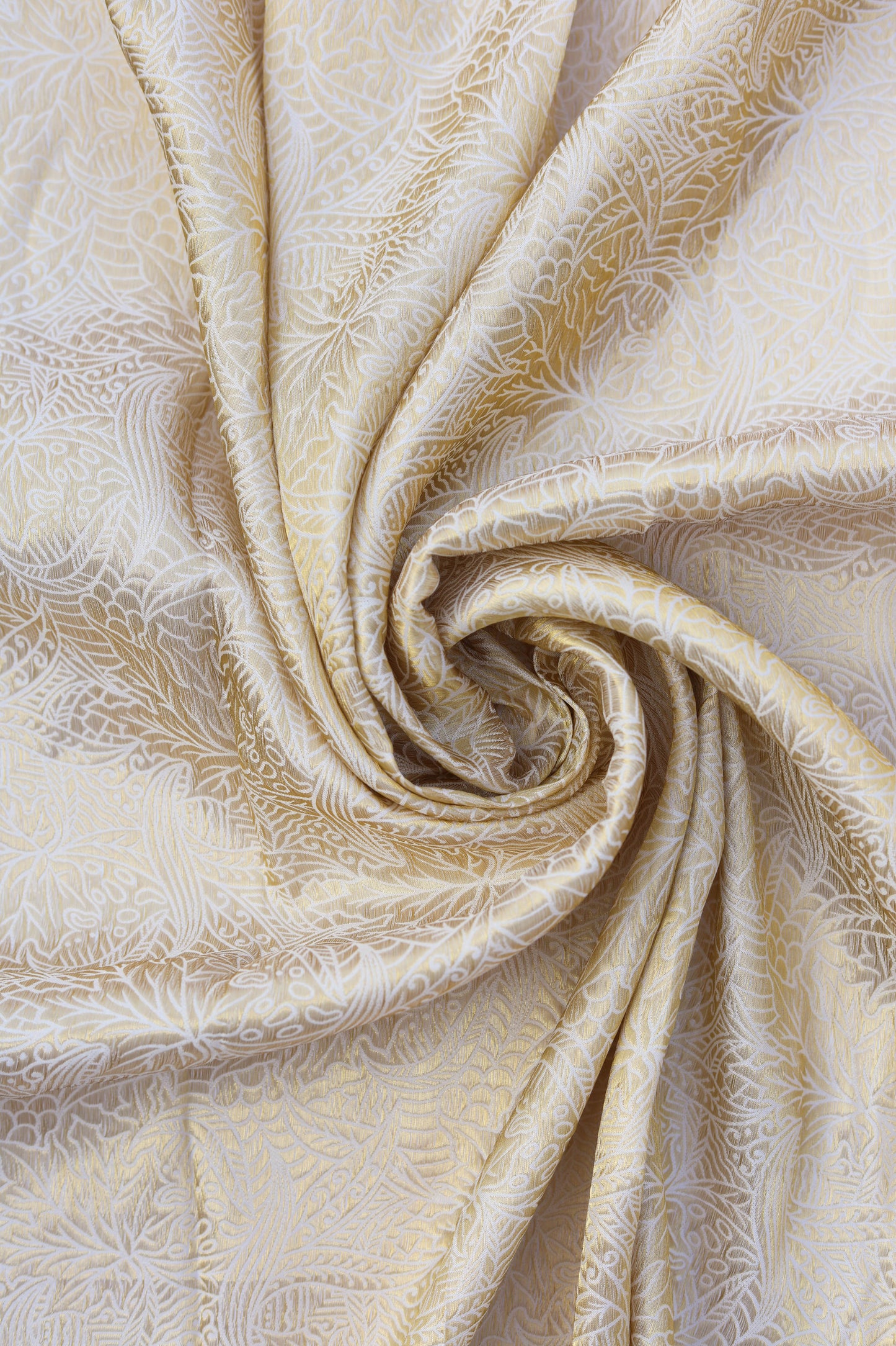 Ivory Gold Banarasi Brocade Fabric with Floral Weave
