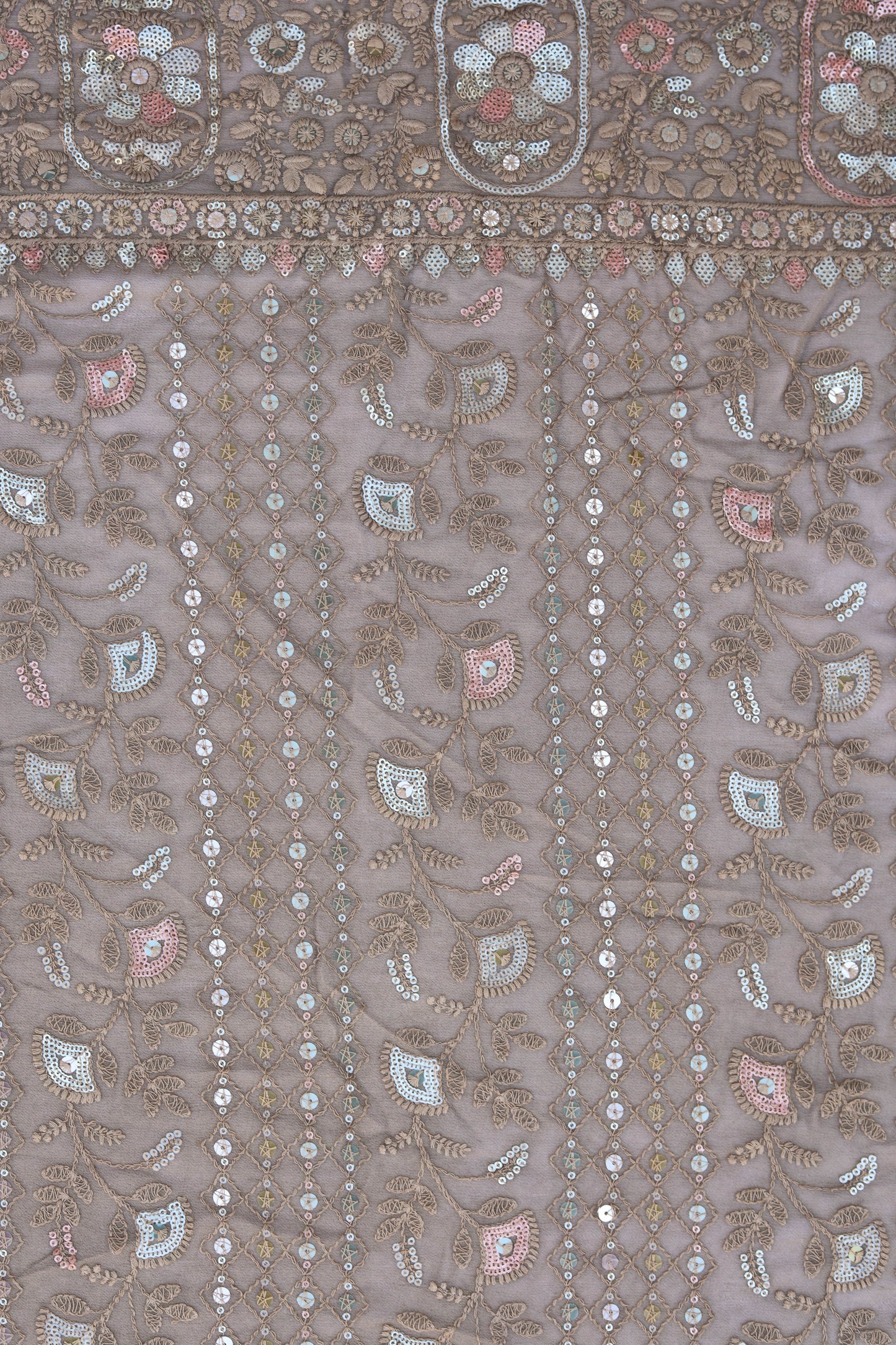 Luxurious Embroidered Sequin Fabric with Ornate Border