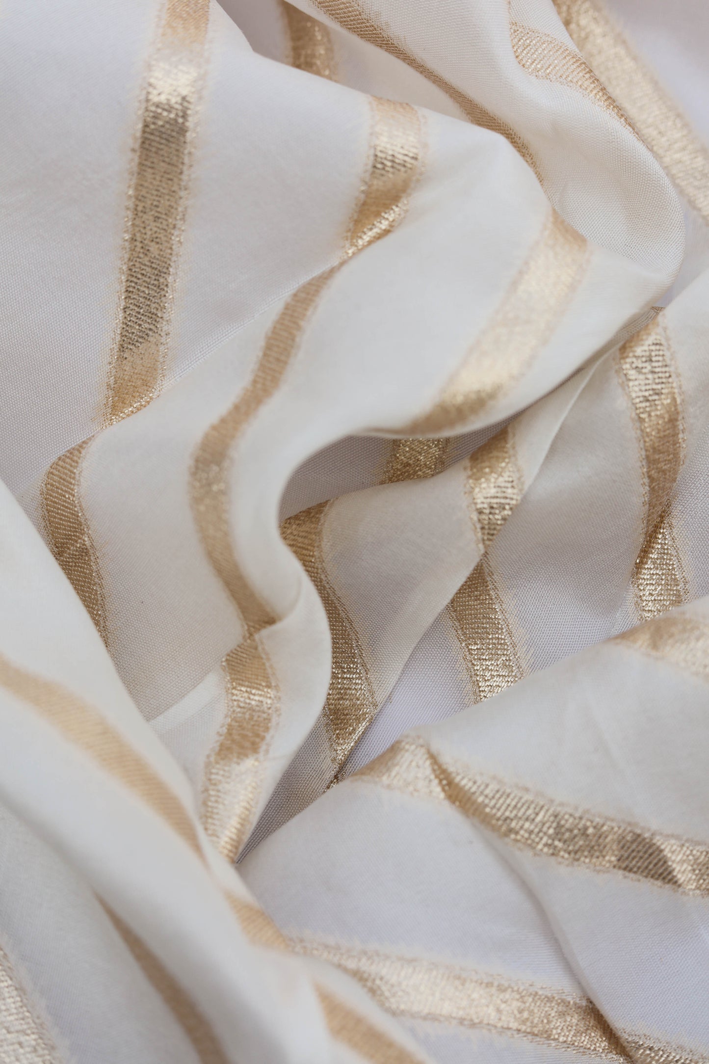 White Gold Striped Organza Fabric with Silk Sheen