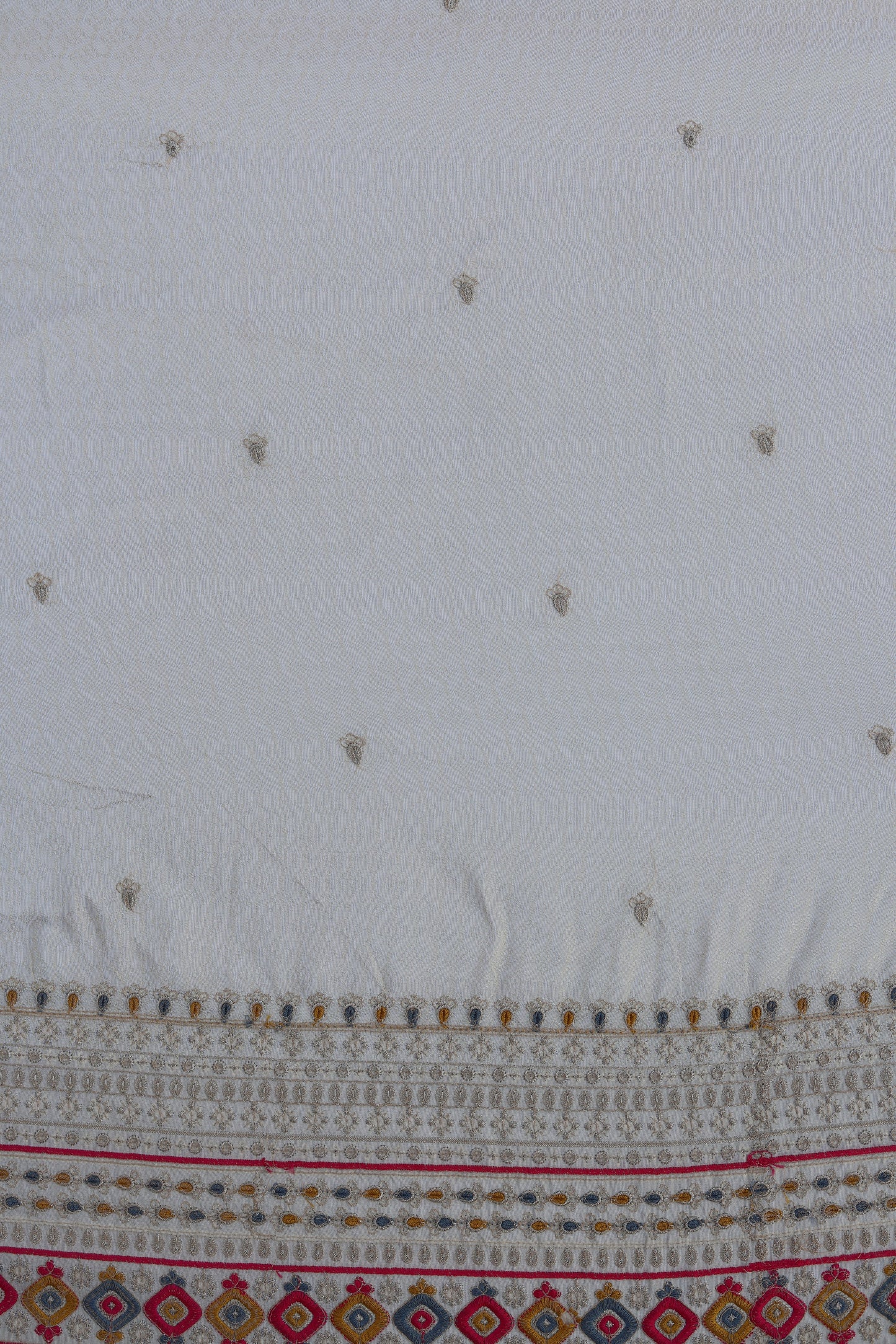 Pure Banarasi Tissue Brocade Fabric with Diamond Weave Mirror Embellishments and Embroidered Border