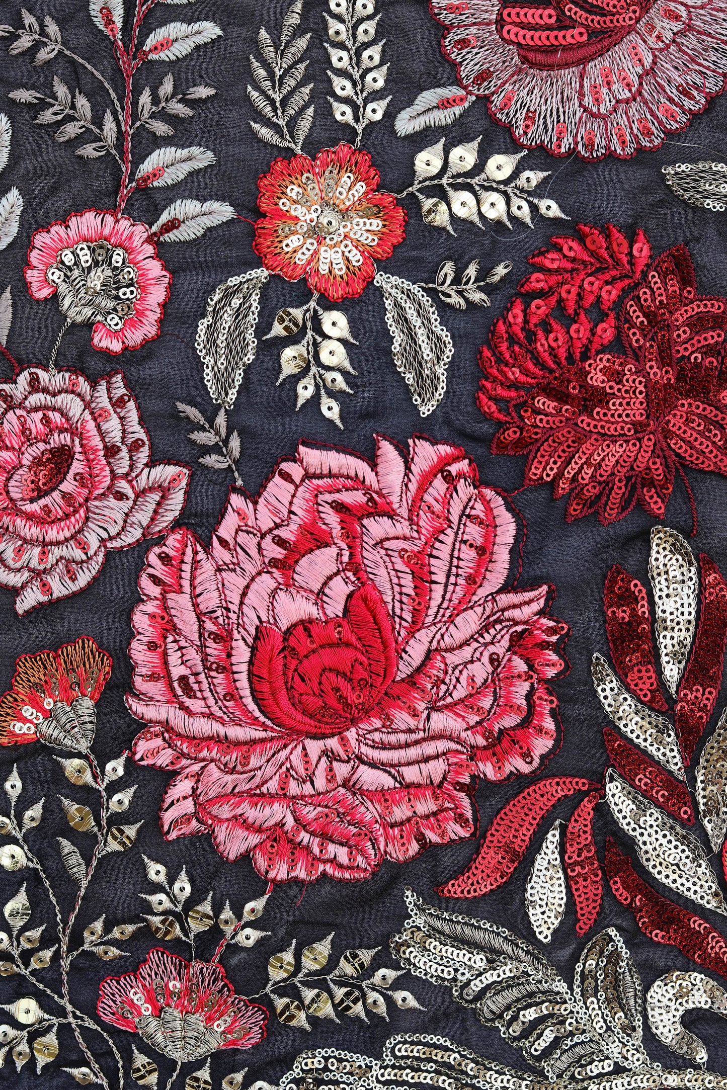 Luxurious Burgundy Floral Embroidered Fabric Elegant Design Fabonique