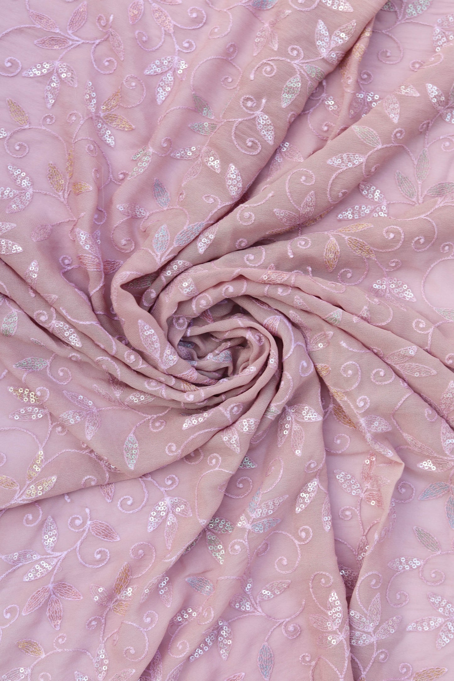 Embroidered Sequin Leafy Vine Design Fabric