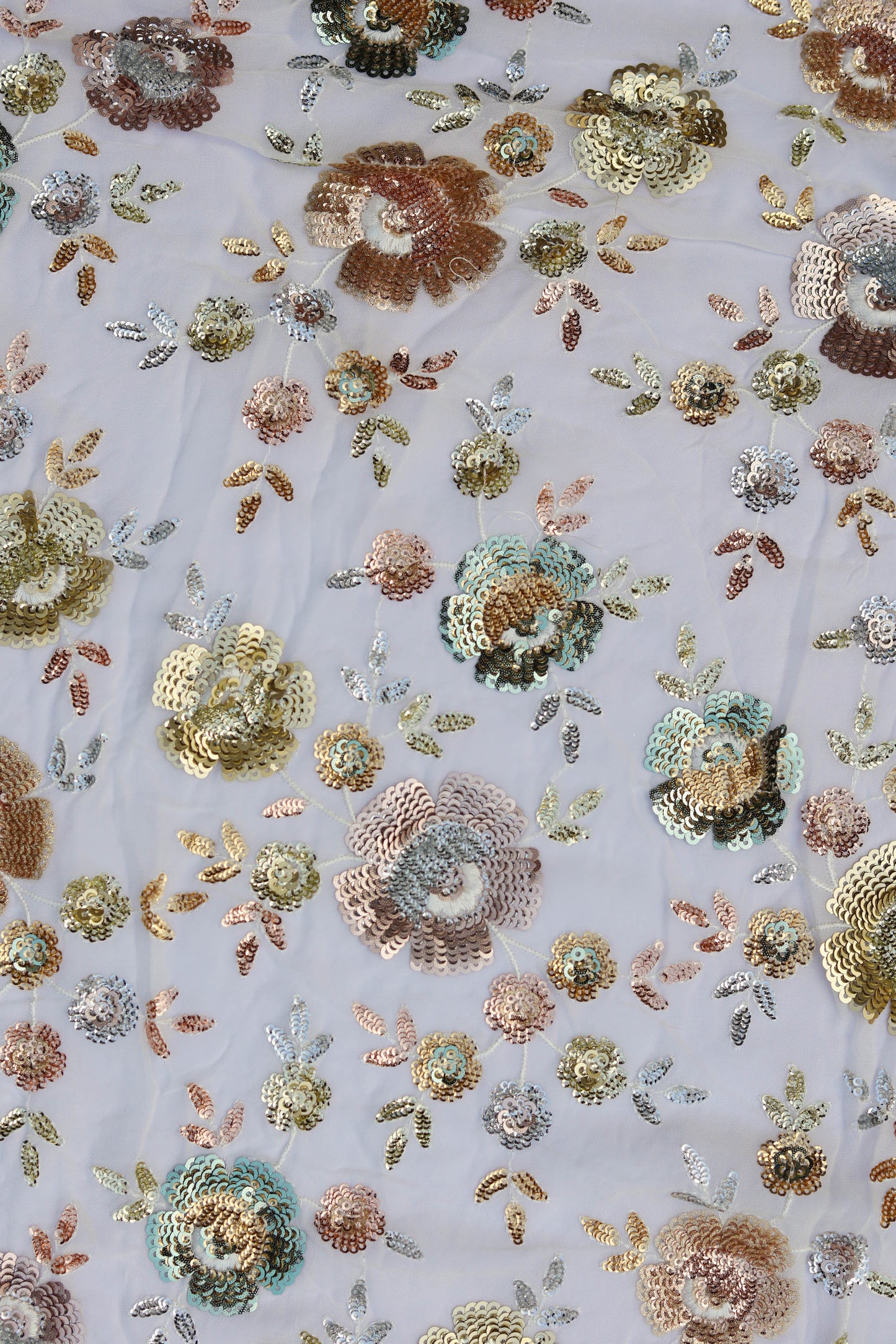 Shimmering Floral Embroidered Sequin Fabric