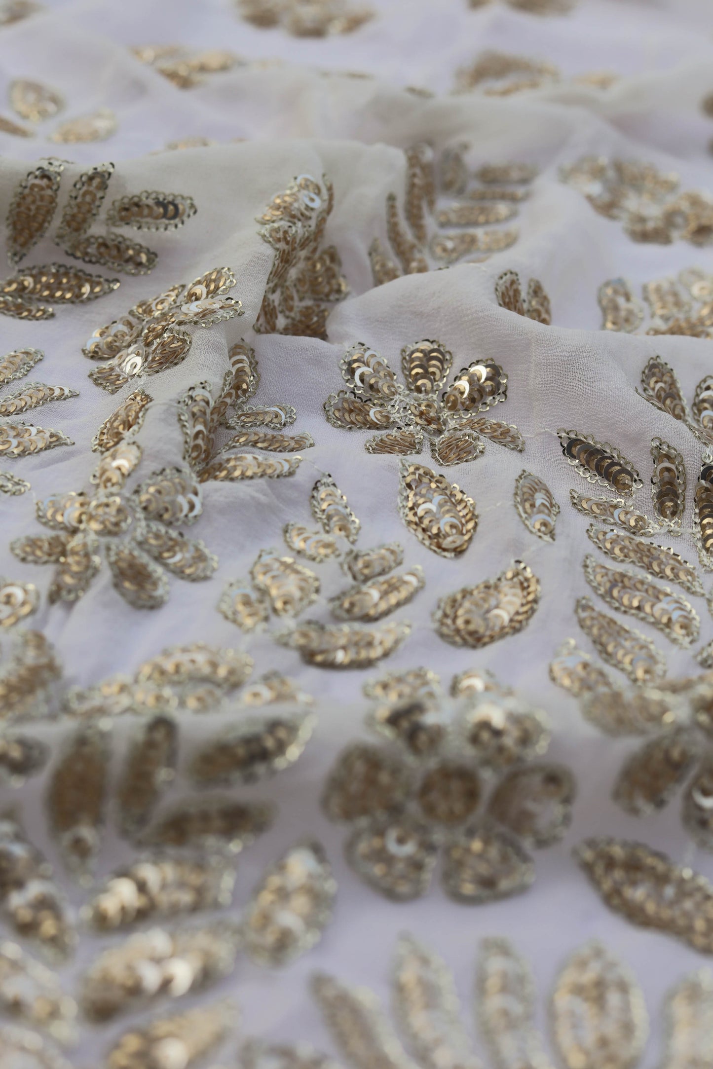 Silver Sequin Embroidered Nude Fabric
