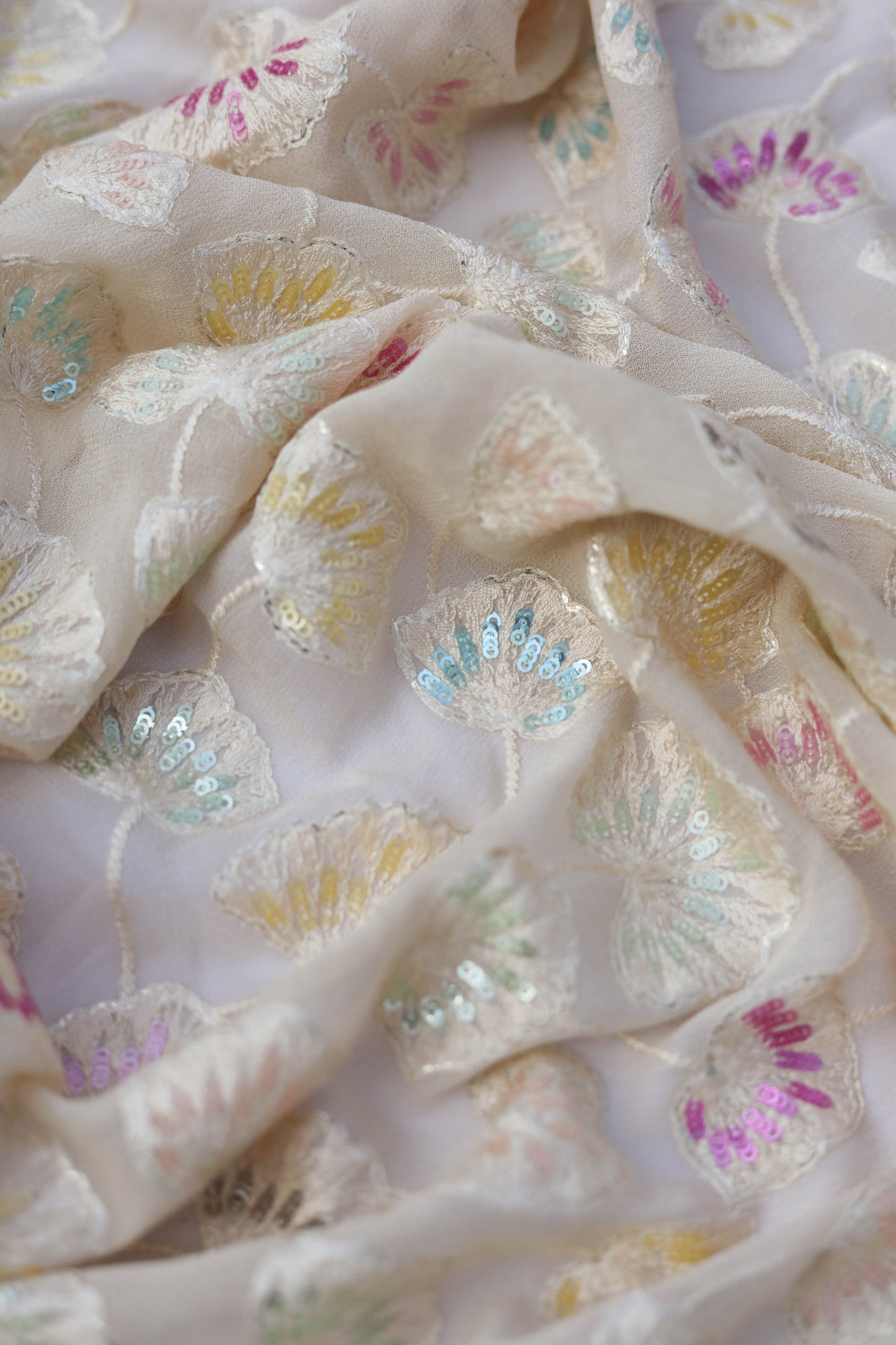 Floral Embroidered Sequin Fabric with Vibrant Accents