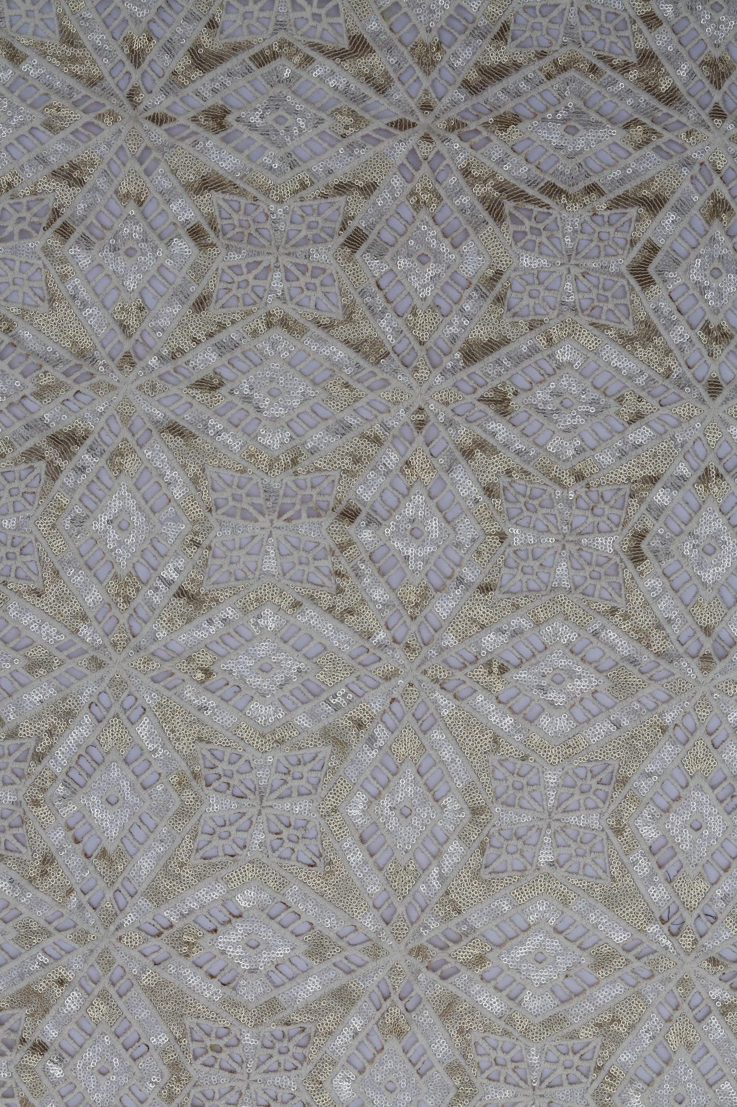 Geometric Sequin Cutwork Embroidered Net Fabric