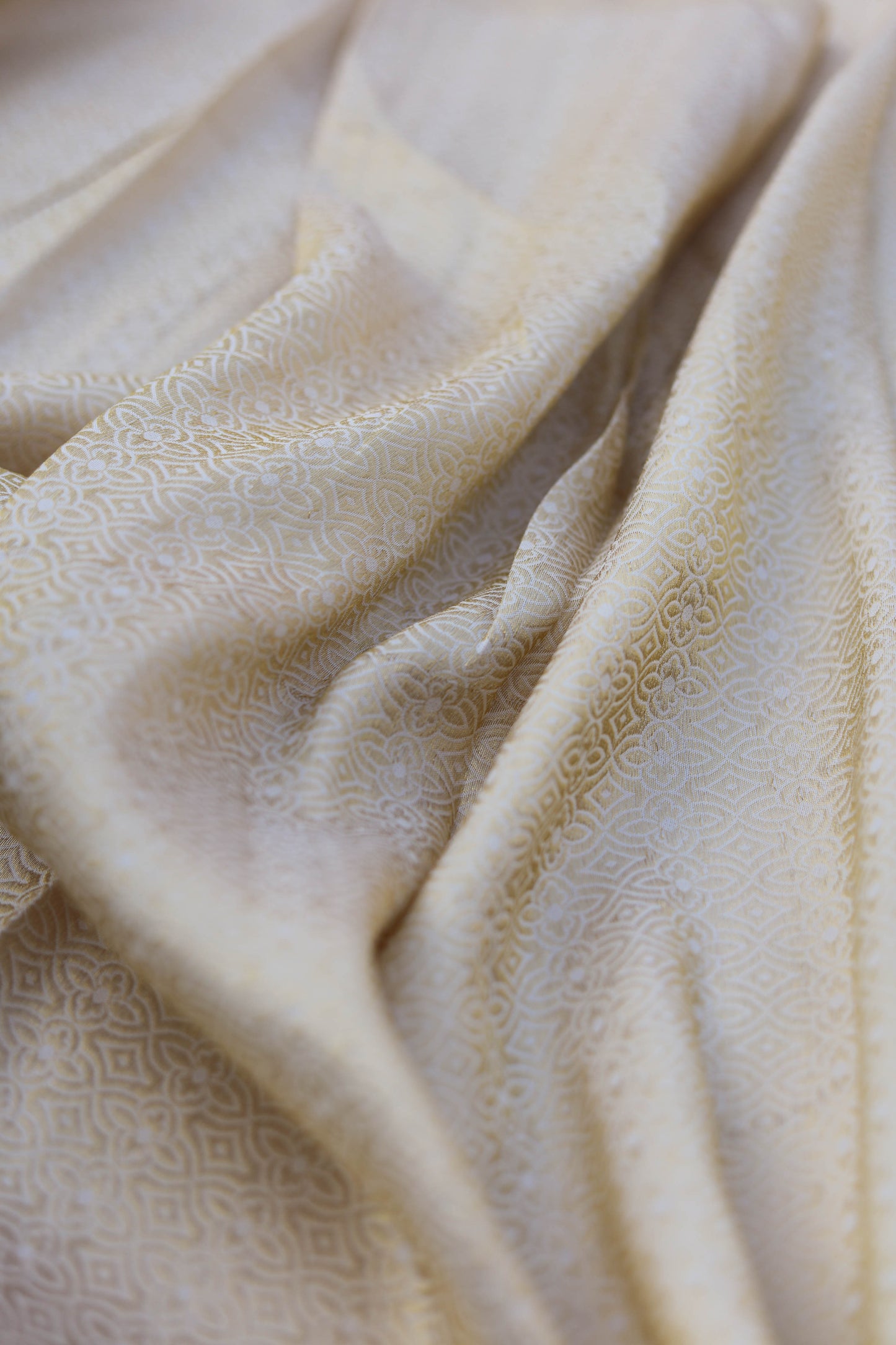 Ivory Banarasi Brocade Fabric with Floral Geometric Weave