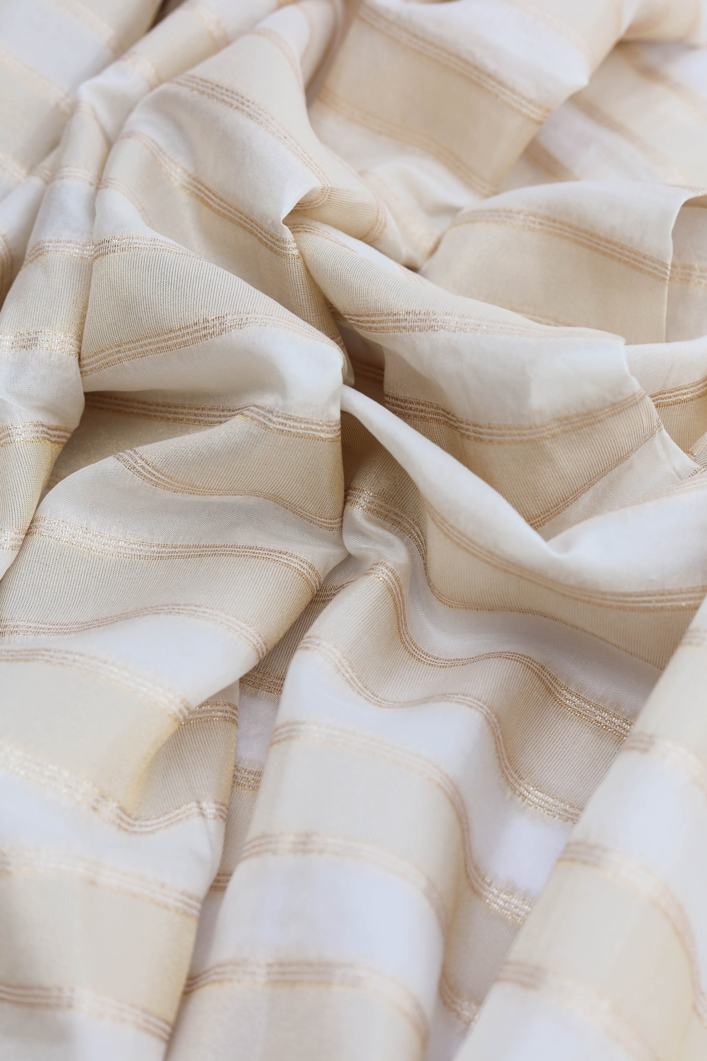 White Gold Horizontal Striped Sheer Organza Fabric