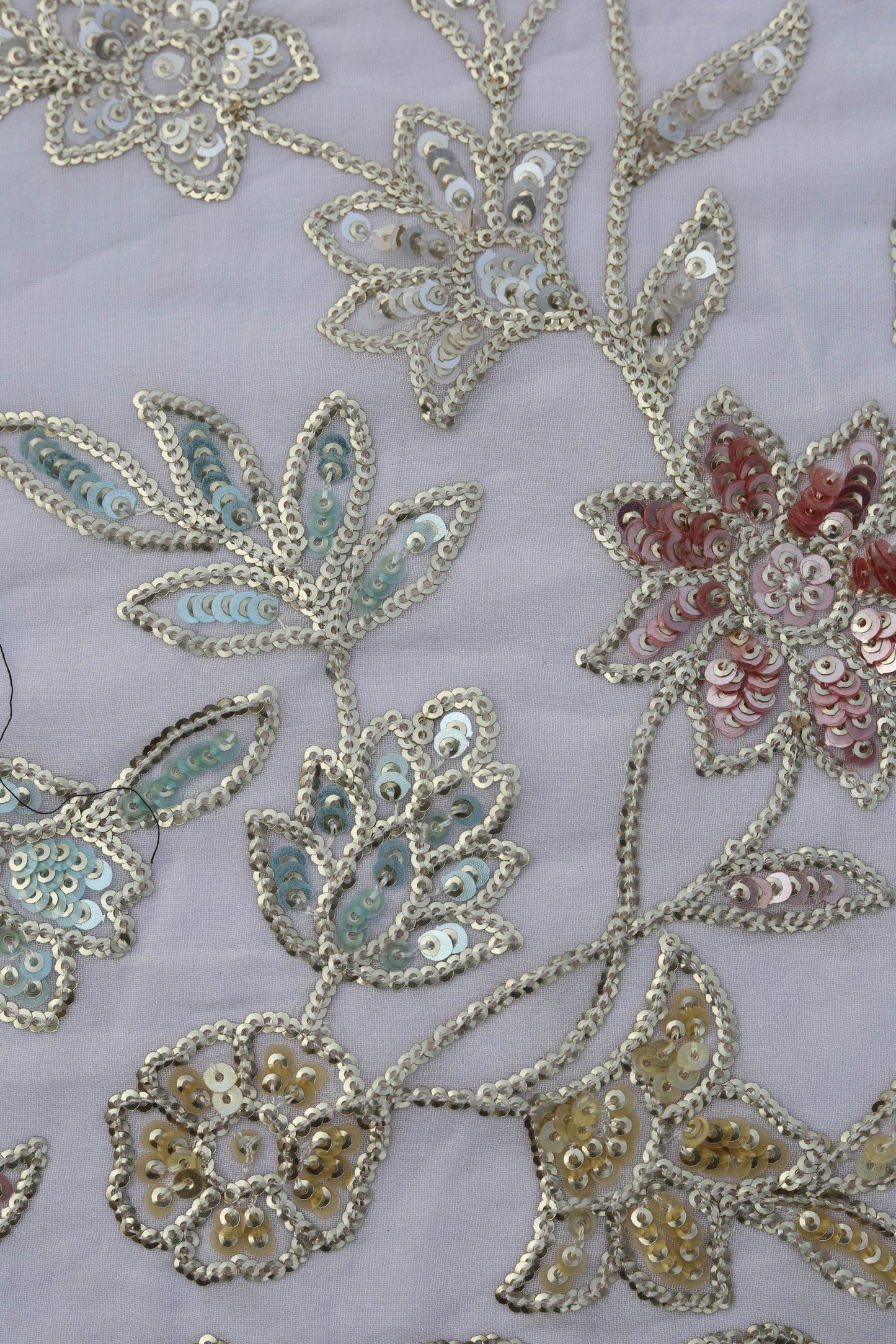 Ornate Border Floral Sequin Embroidered Fabric