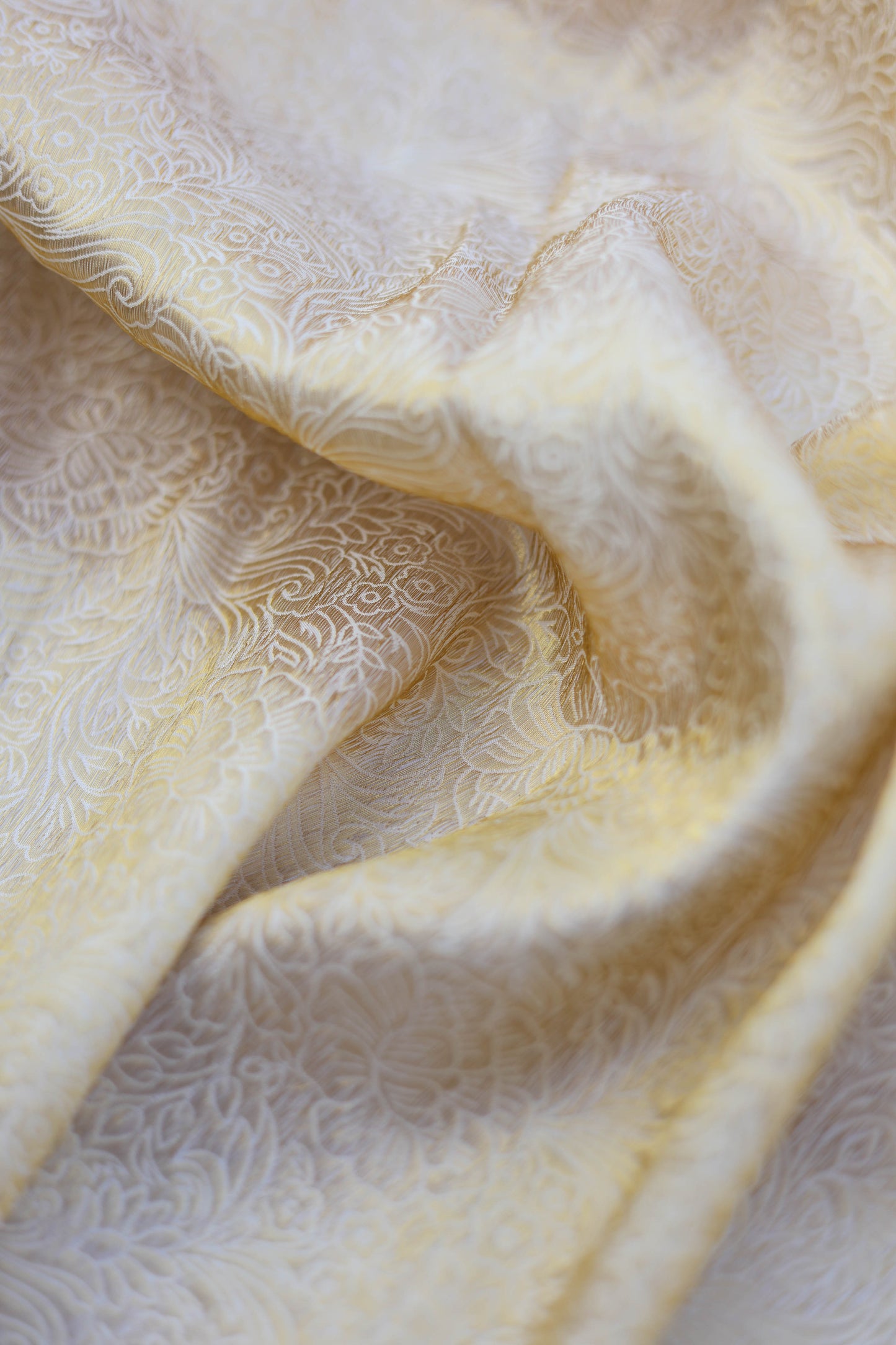 Golden Floral Embossed Banarasi Fabric