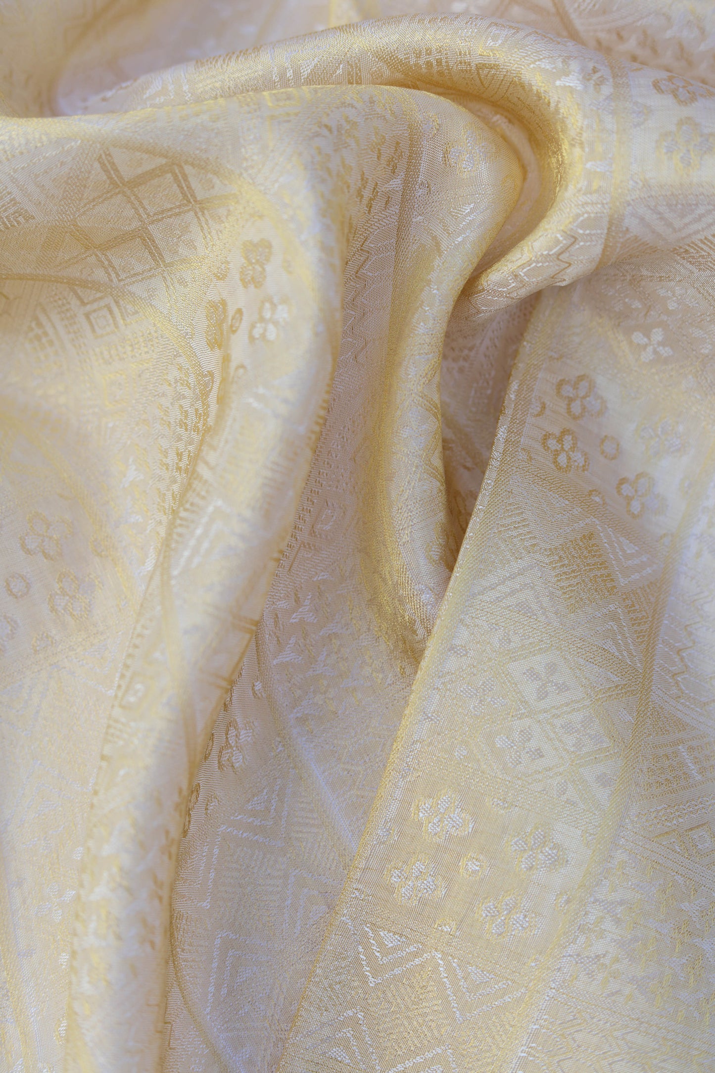 Pure Tanchoi Silk Brocade Fabric with Ethnic Geometric Weave