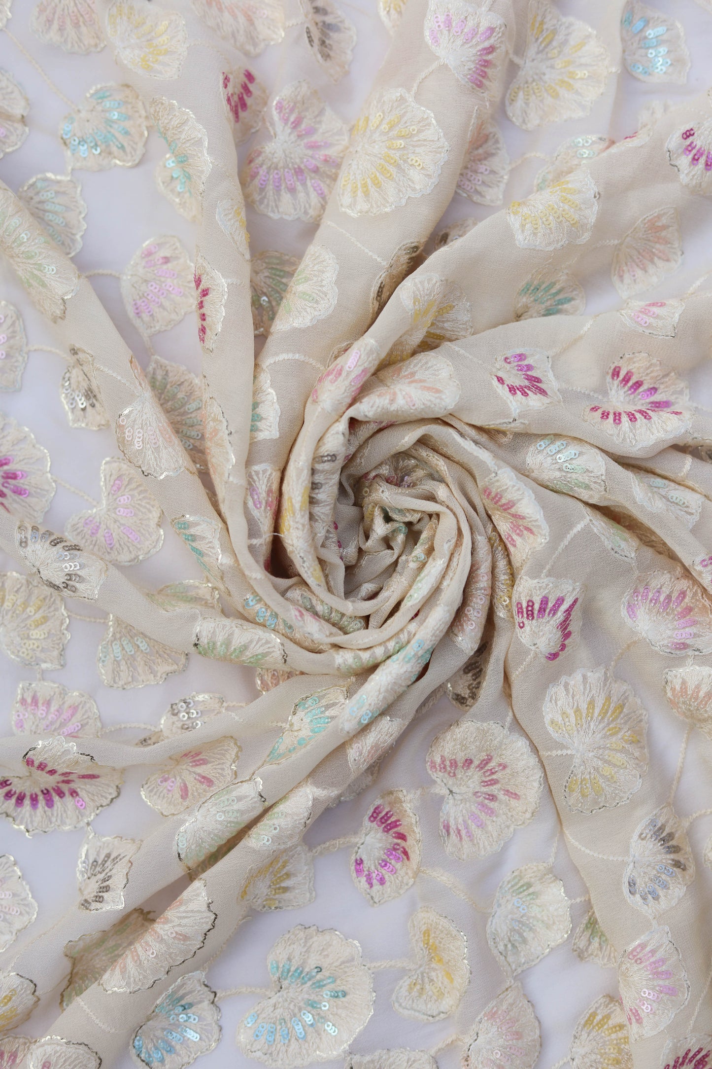 Floral Embroidered Sequin Fabric with Vibrant Accents