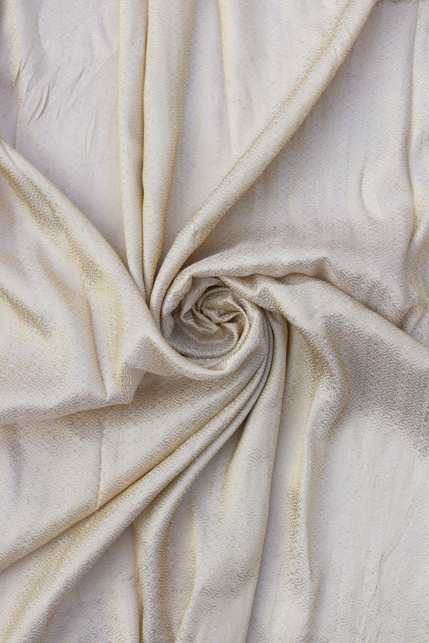 Ivory Banarasi Brocade Fabric with Floral Geometric Weave