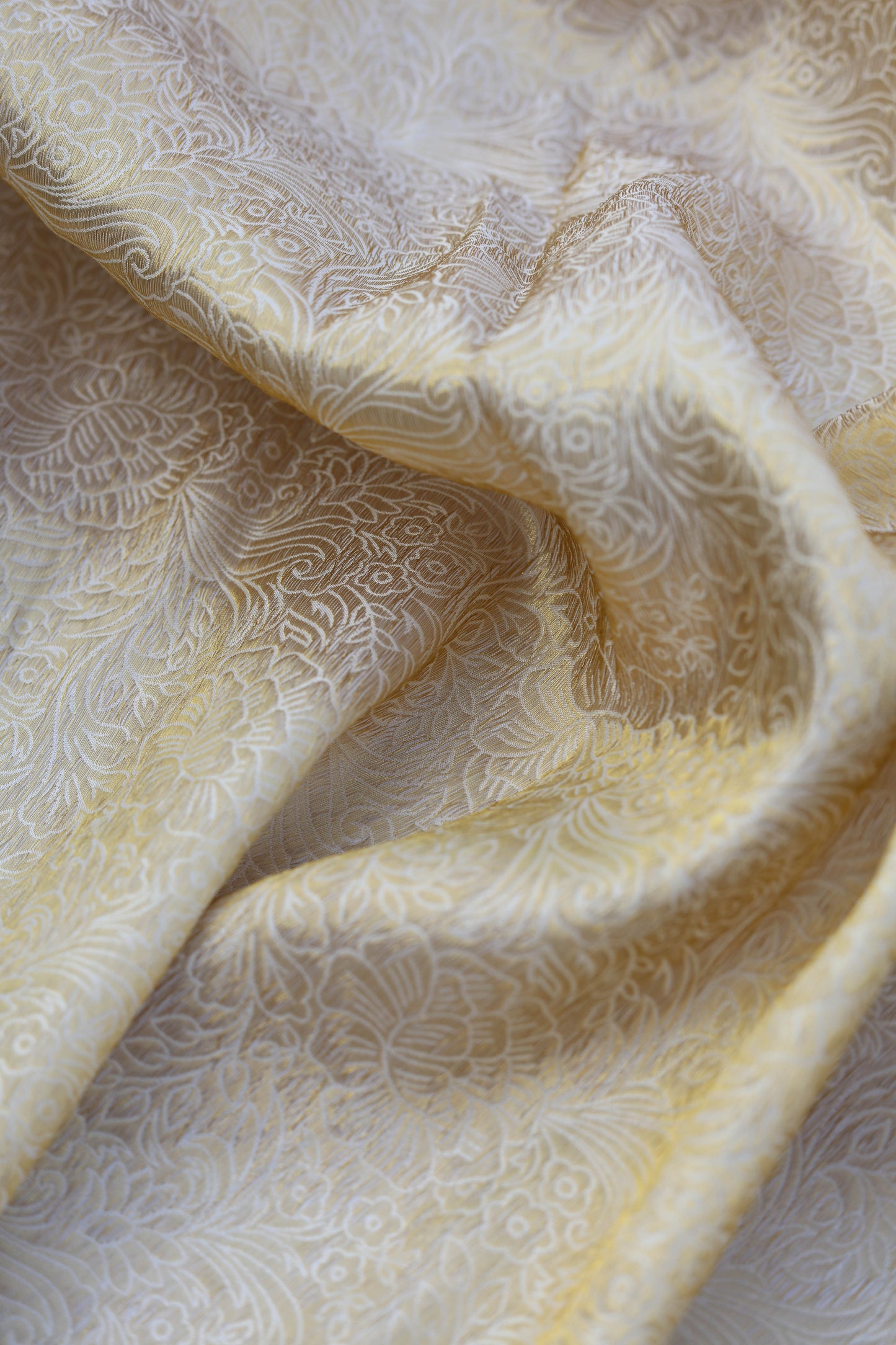 Golden Floral Embossed Banarasi Fabric