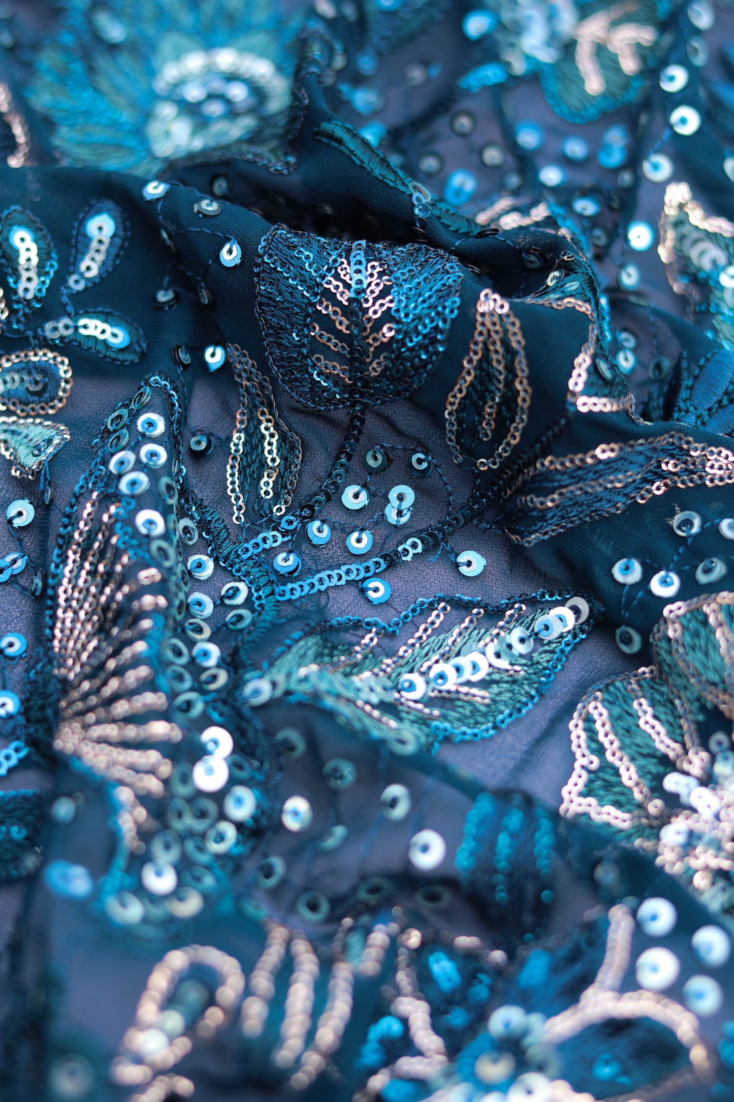 Plum Elegance Heavy Floral Sequin Embroidered Fabric