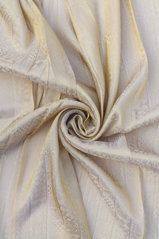 Pure Tanchoi Silk Brocade Fabric with Ethnic Geometric Weave