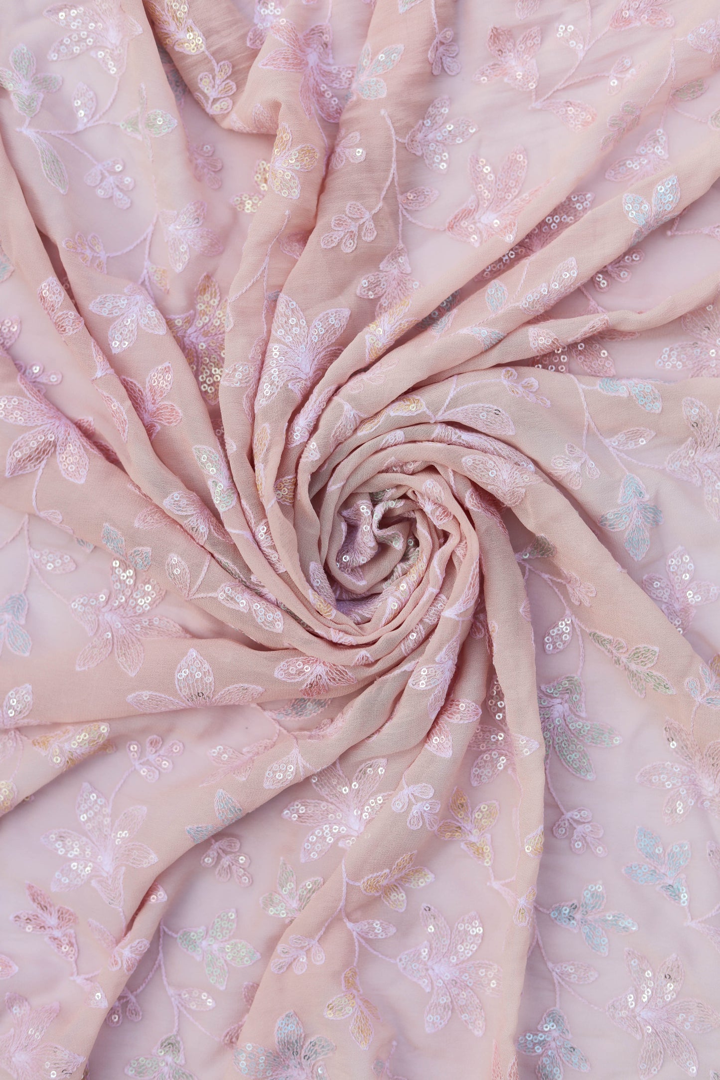 Pastel Floral Embroidered Sequin Fabric