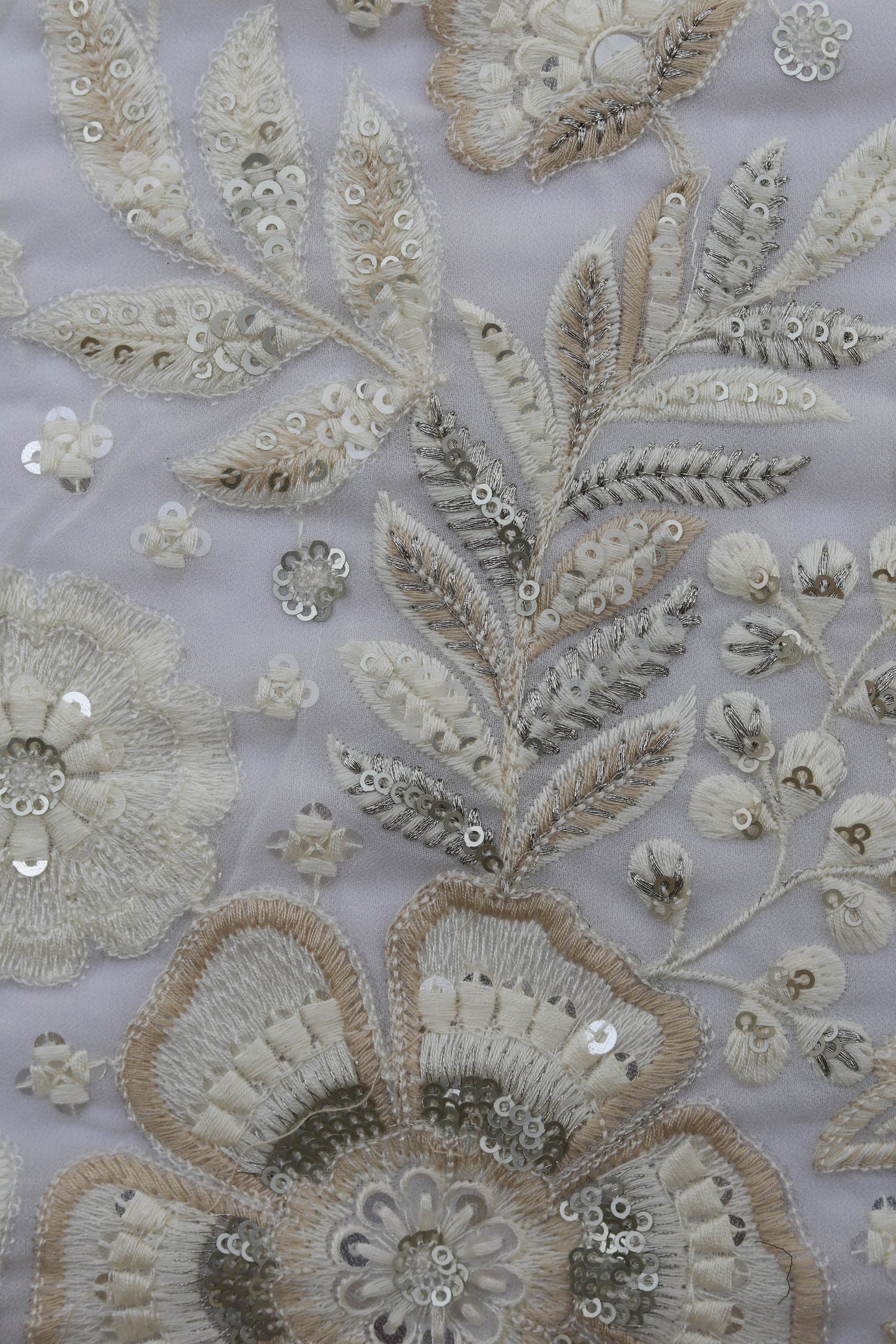 Dual Tone Floral Embroidered Fabric with Sequin Detailing