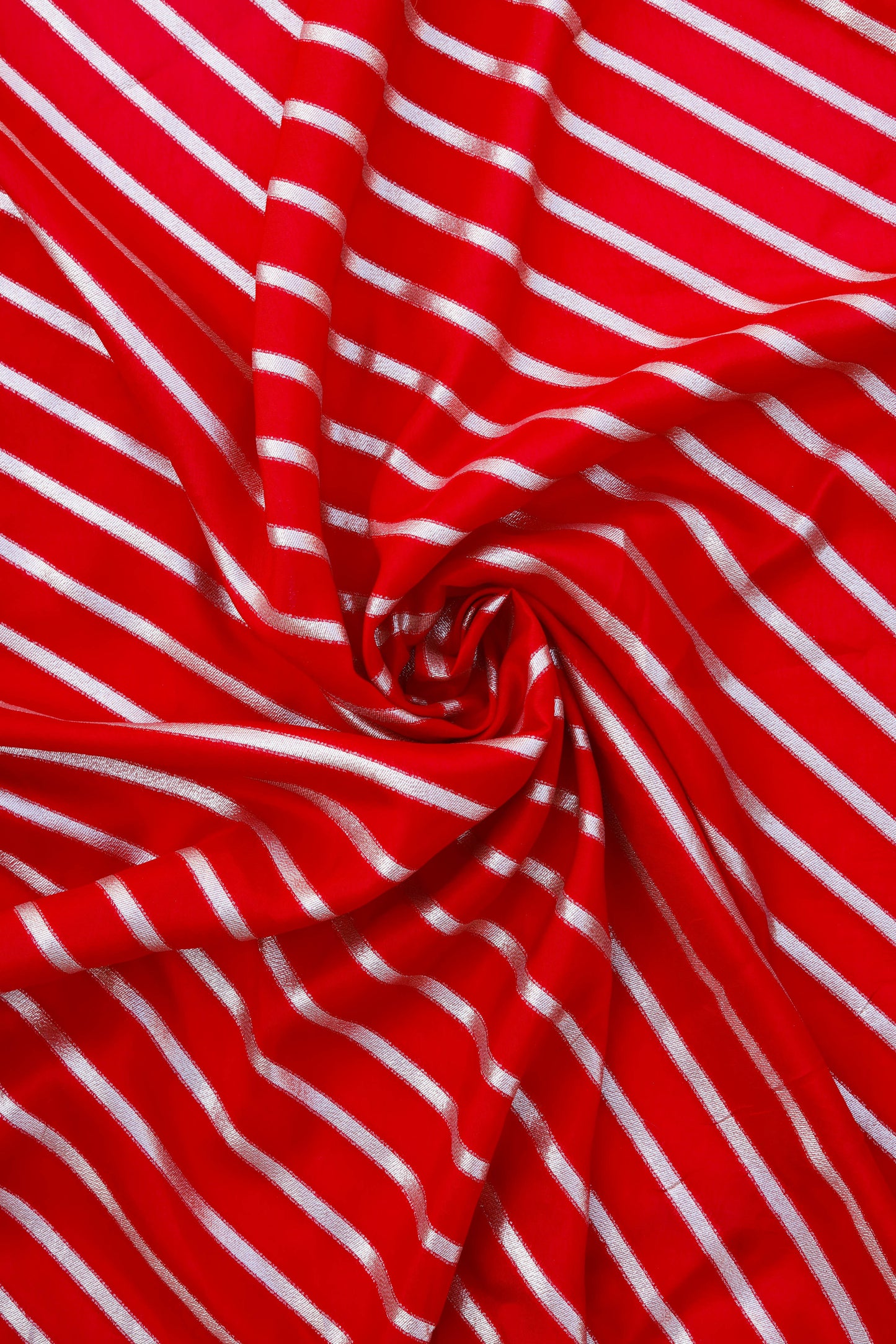 White Gold Striped Organza Fabric with Silk Sheen