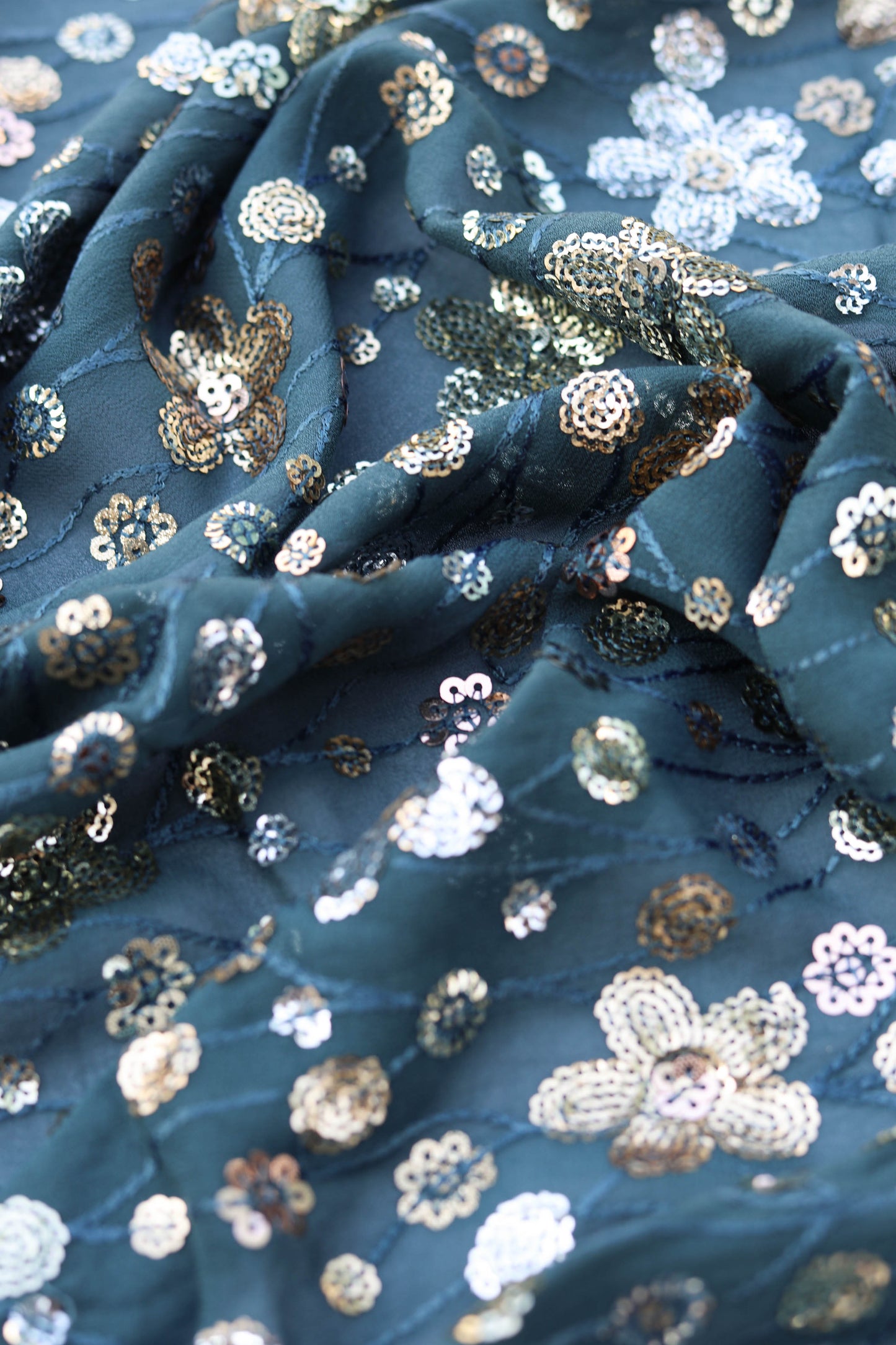 Floral Sequin Embroidered Fabric