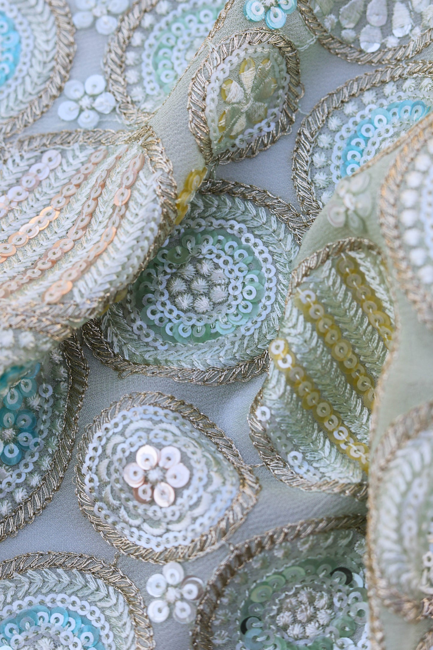 Pastel Multi-Color Circular Embroidery Sequin Fabric