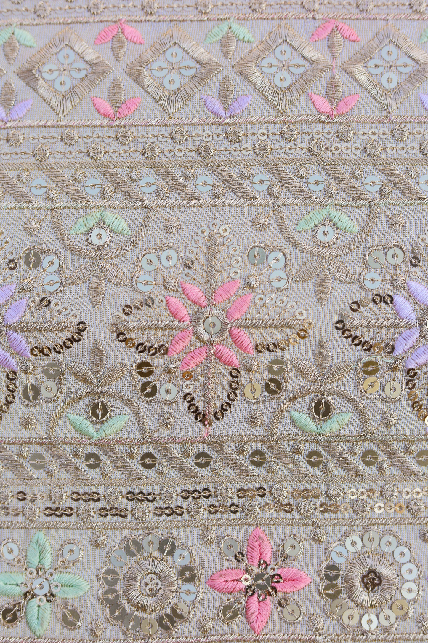 Banarasi Tissue Brocade Fabric with Floral Embroidery and Sequins