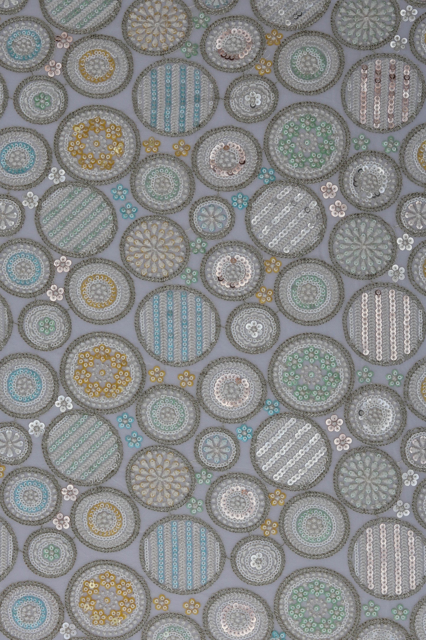 Pastel Multi-Color Circular Embroidery Sequin Fabric