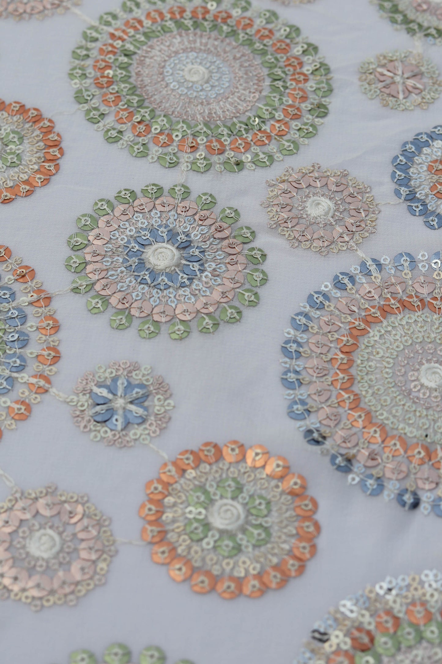 Multi Color Circular Embroidered Fabric with Sequin Accents
