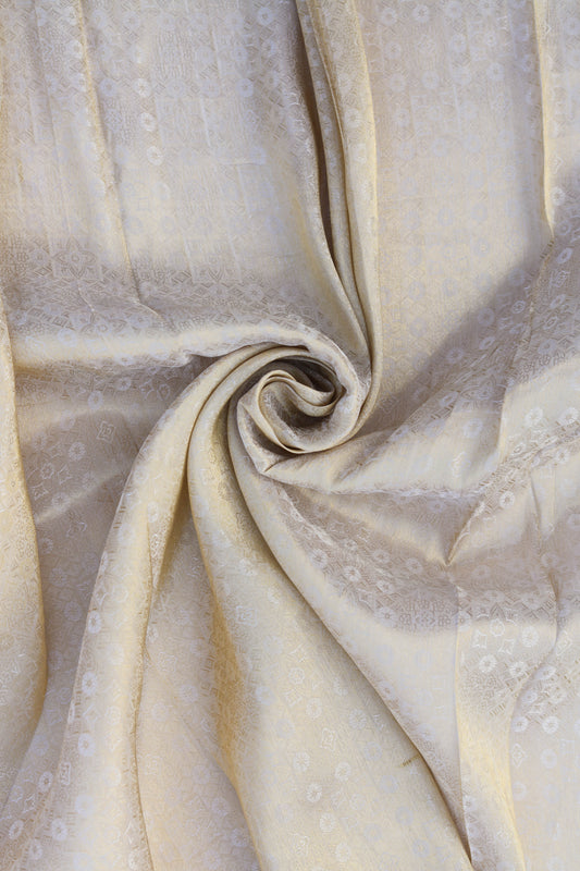 Pure Tanchoi Silk Brocade Fabric with Intricate Golden Floral Patterns