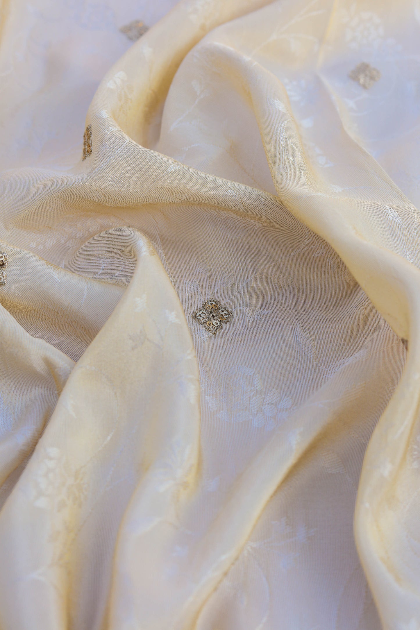 Banarasi Tissue Brocade Fabric with Floral Embroidery and Sequins