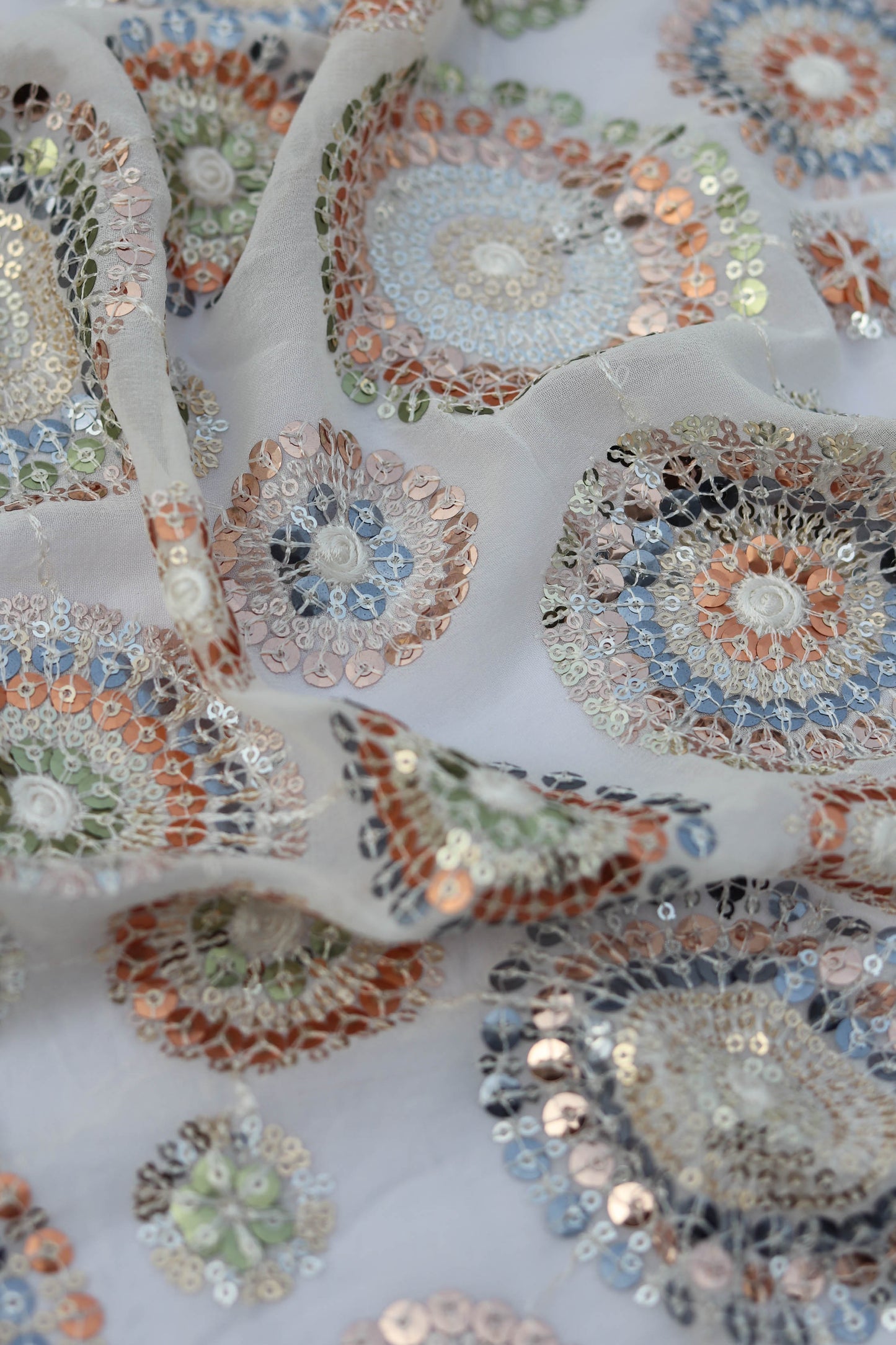 Multi Color Circular Embroidered Fabric with Sequin Accents