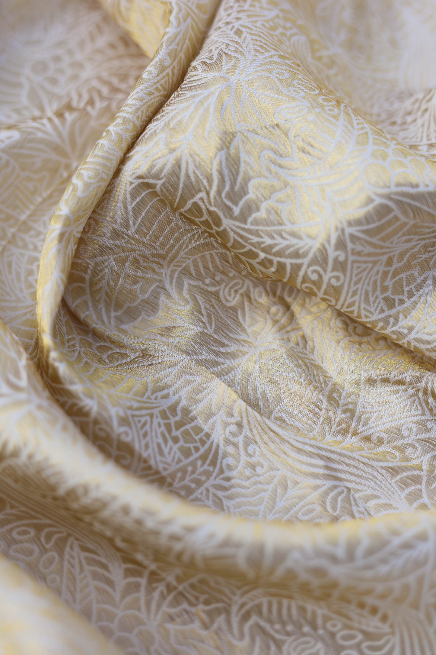 Ivory Gold Banarasi Brocade Fabric with Floral Weave