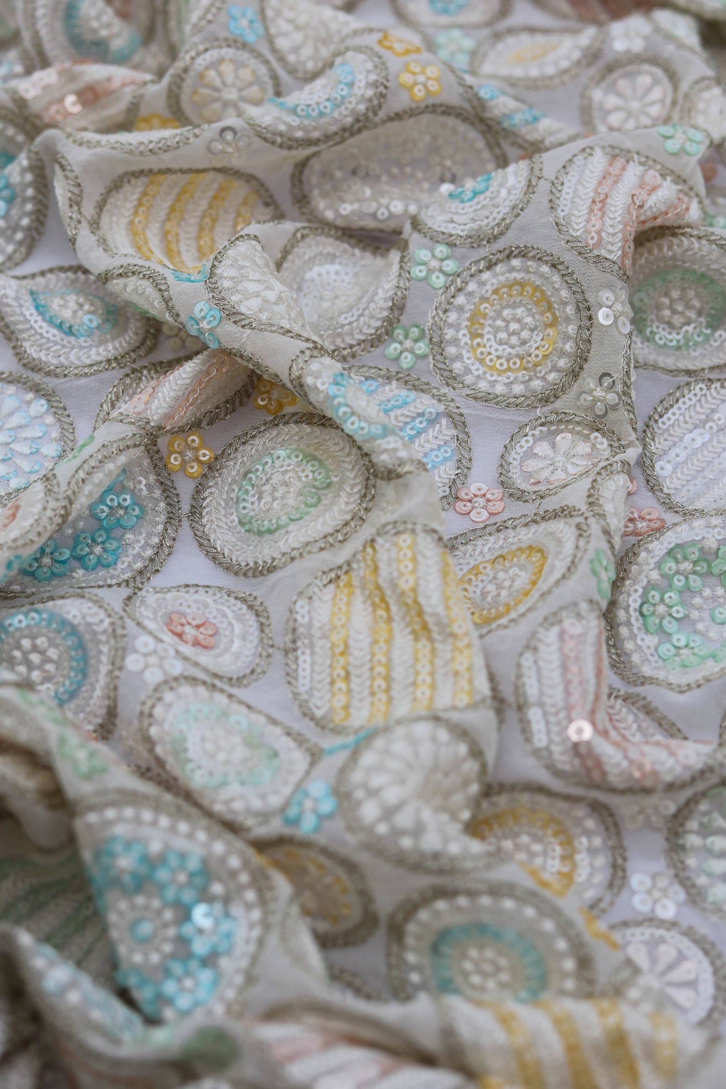 Pastel Multi-Color Circular Embroidery Sequin Fabric