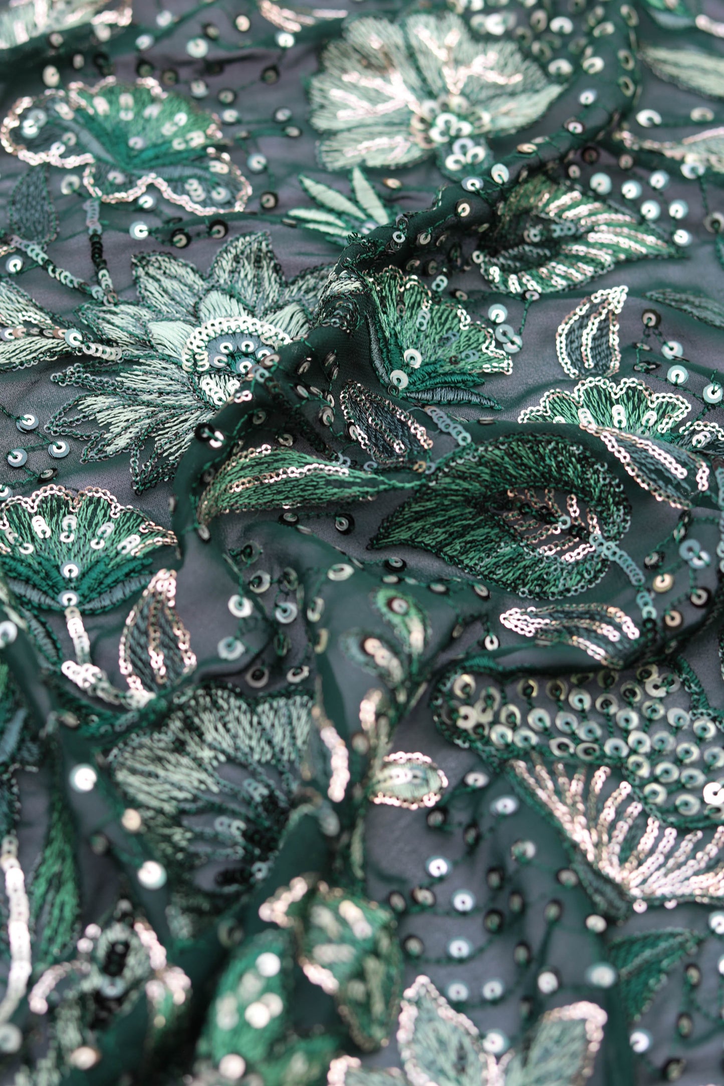 Plum Elegance Heavy Floral Sequin Embroidered Fabric