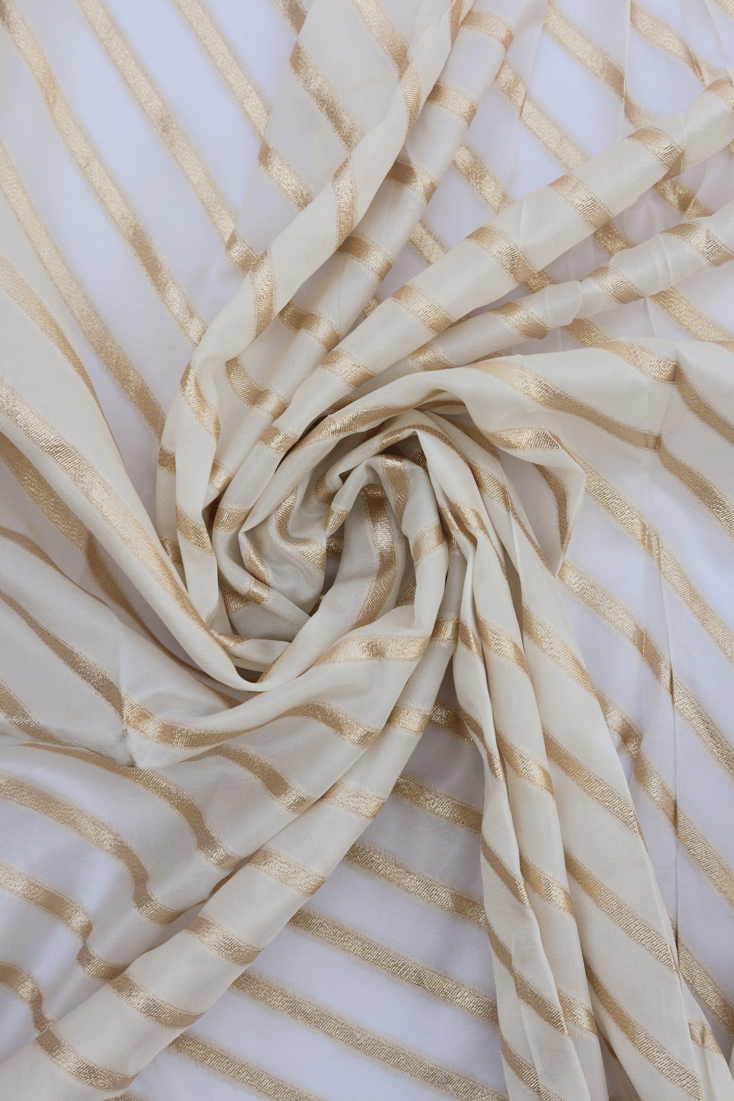 White Gold Striped Organza Fabric with Silk Sheen