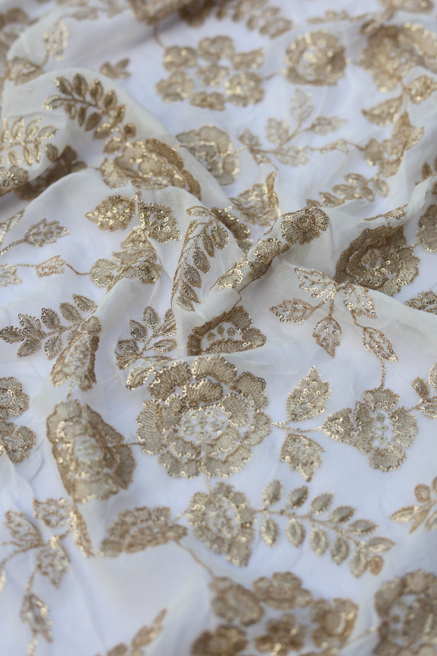 Gold Sequin Floral Embroidered Fabric