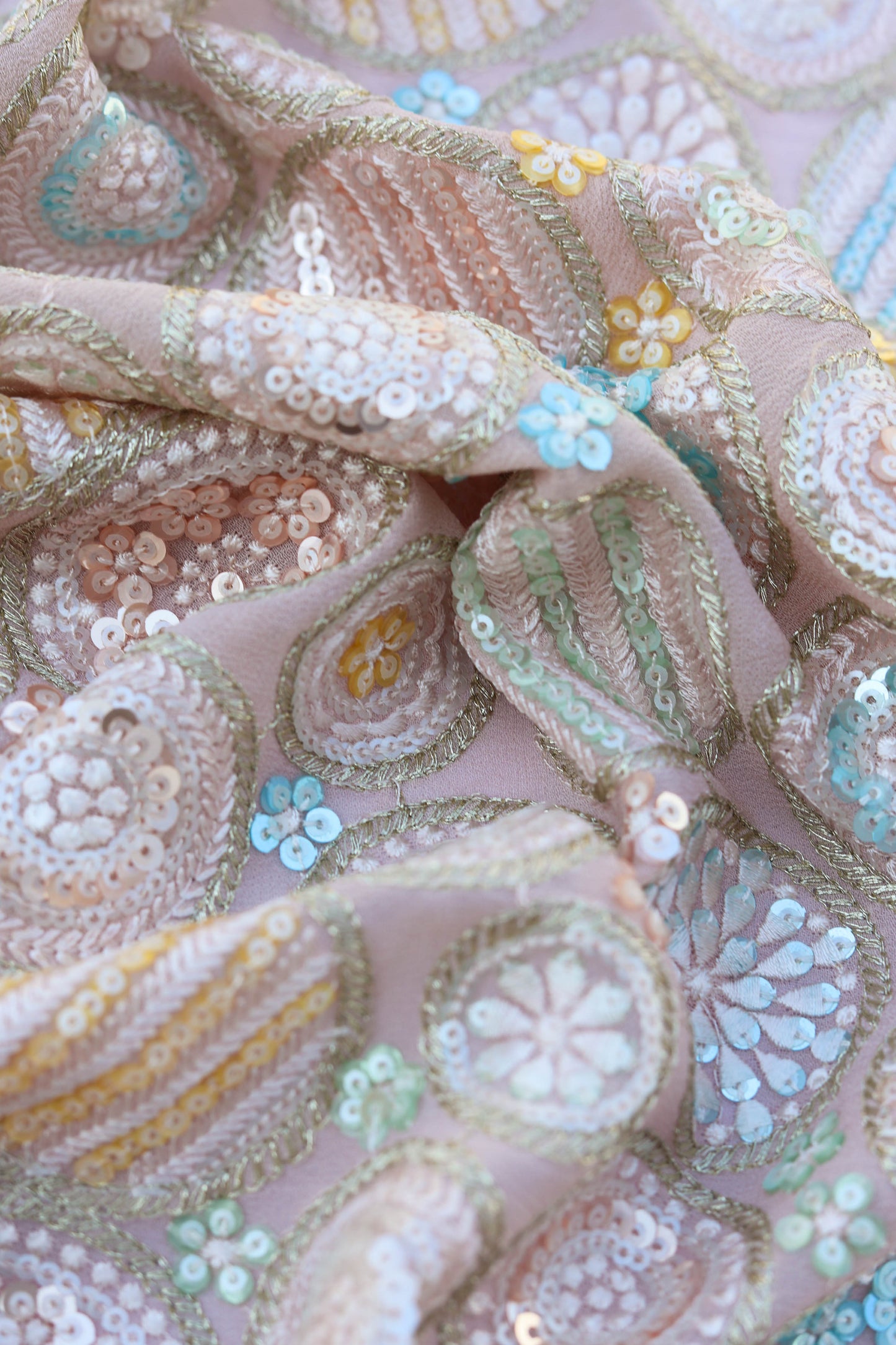 Pastel Multi-Color Circular Embroidery Sequin Fabric