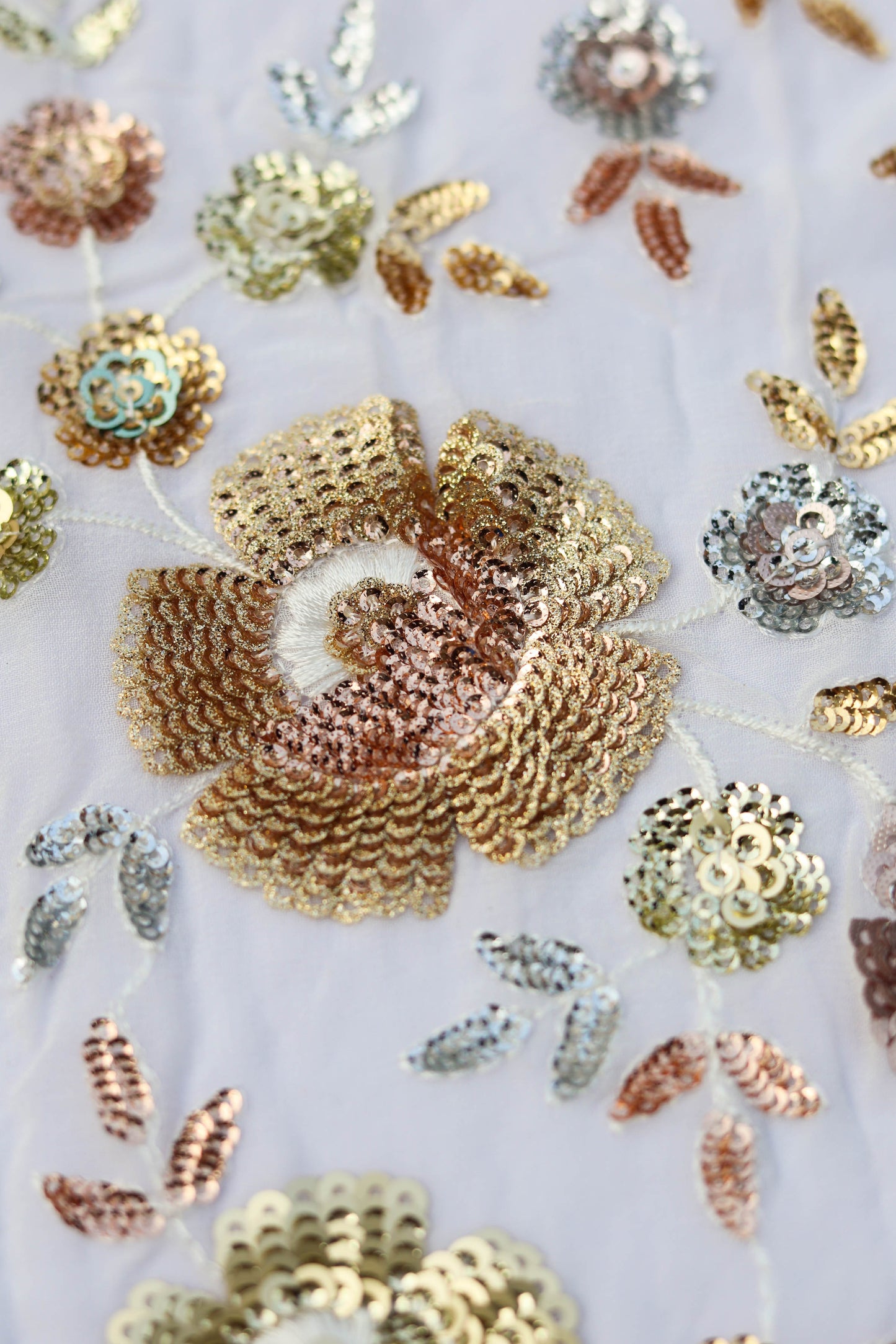 Shimmering Floral Embroidered Sequin Fabric