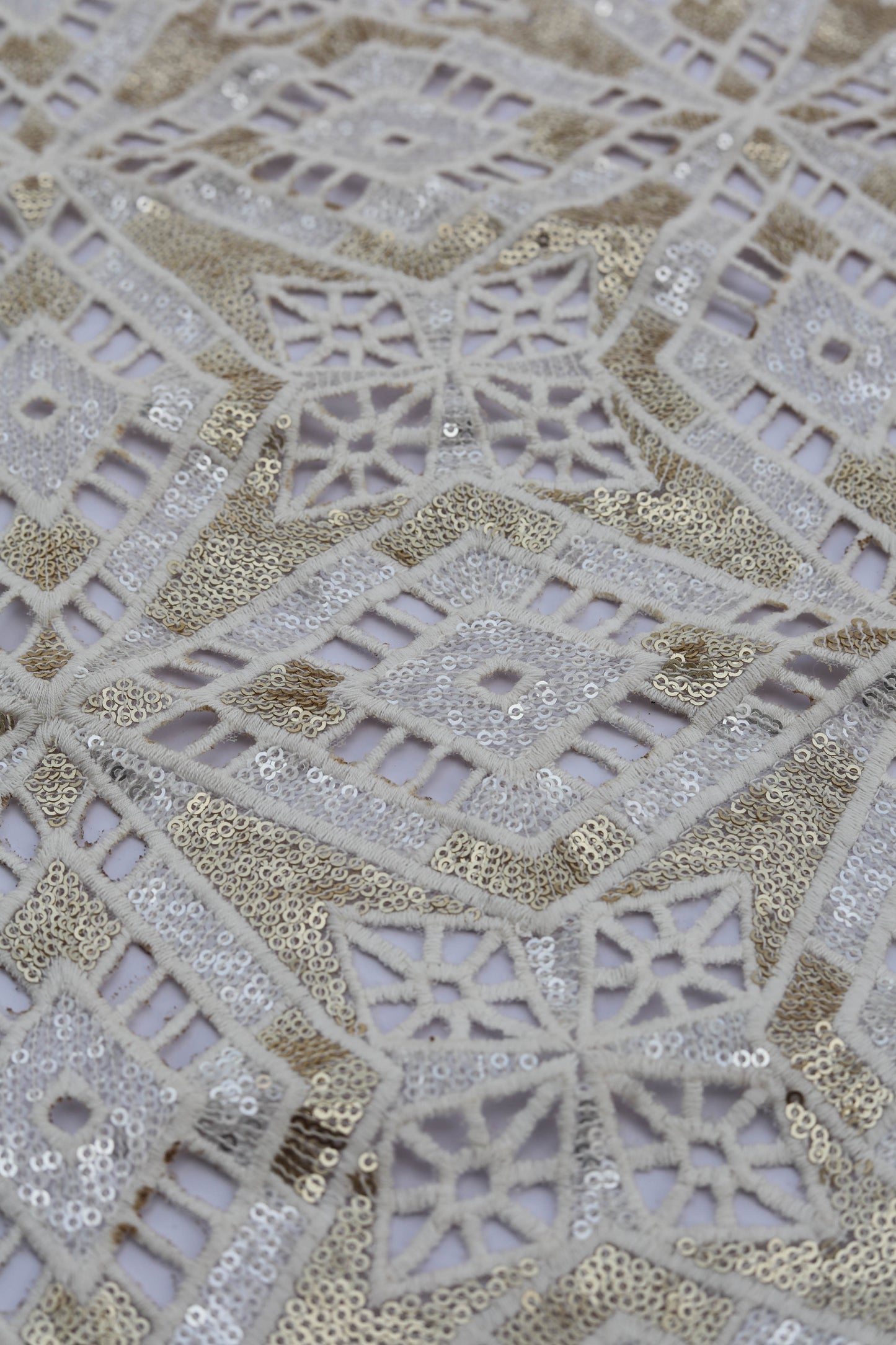 Geometric Sequin Cutwork Embroidered Net Fabric