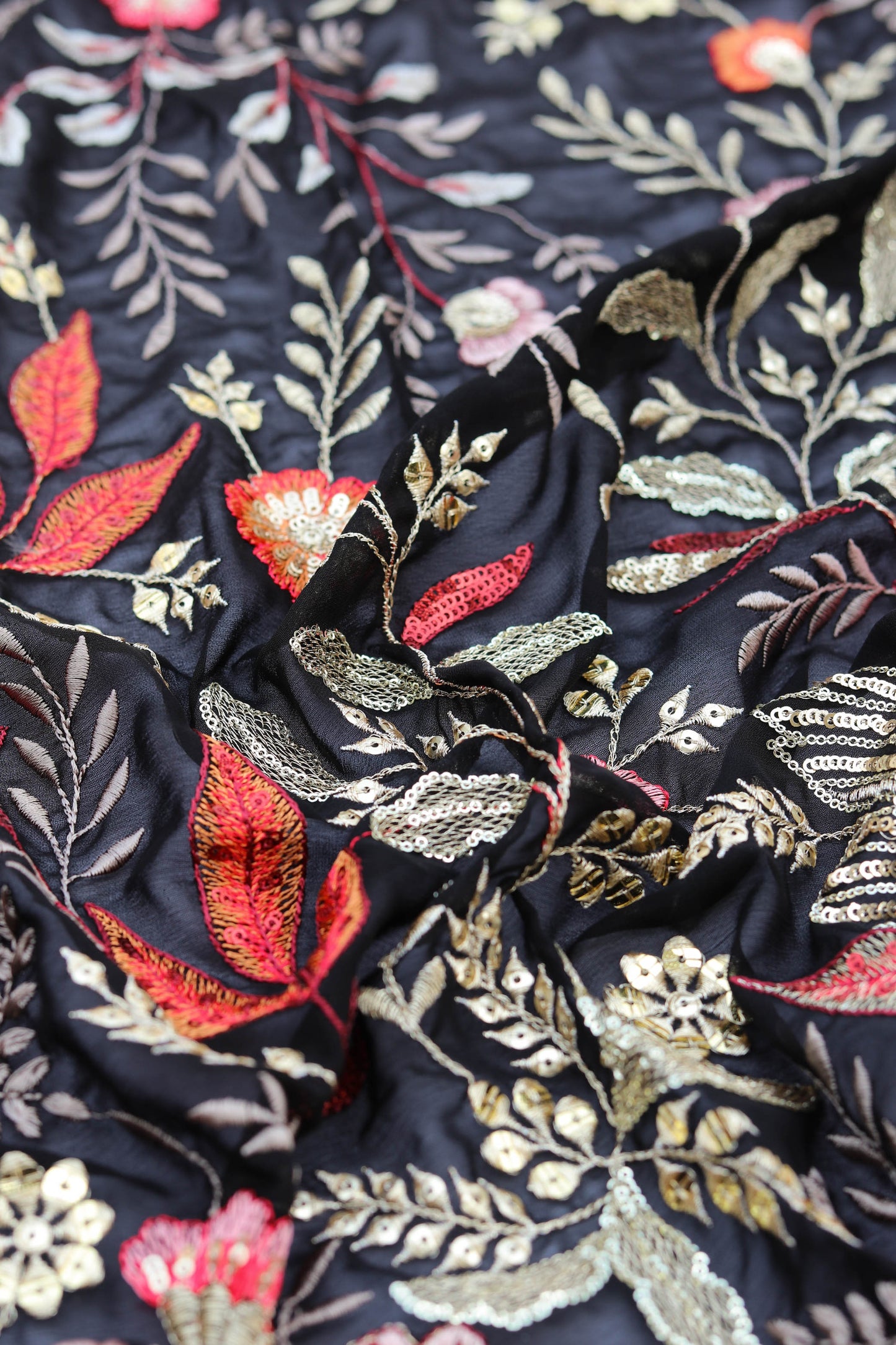 Luxurious Burgundy Floral Embroidered Fabric Elegant Design Fabonique
