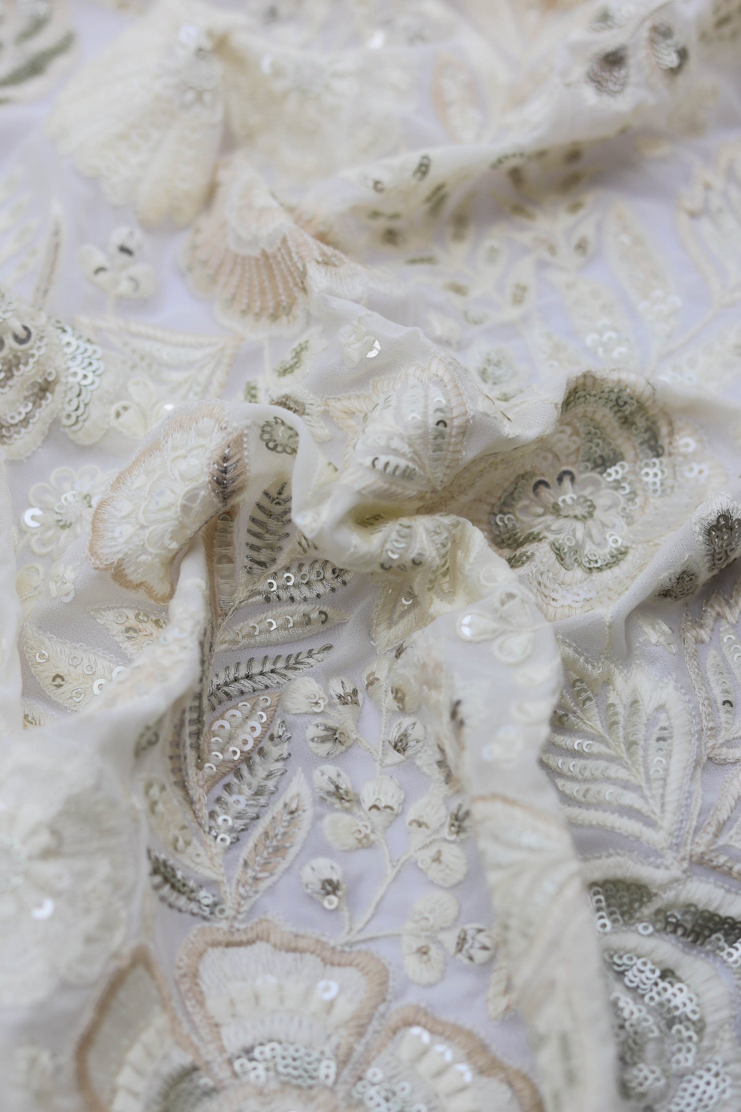 Dual Tone Floral Embroidered Fabric with Sequin Detailing