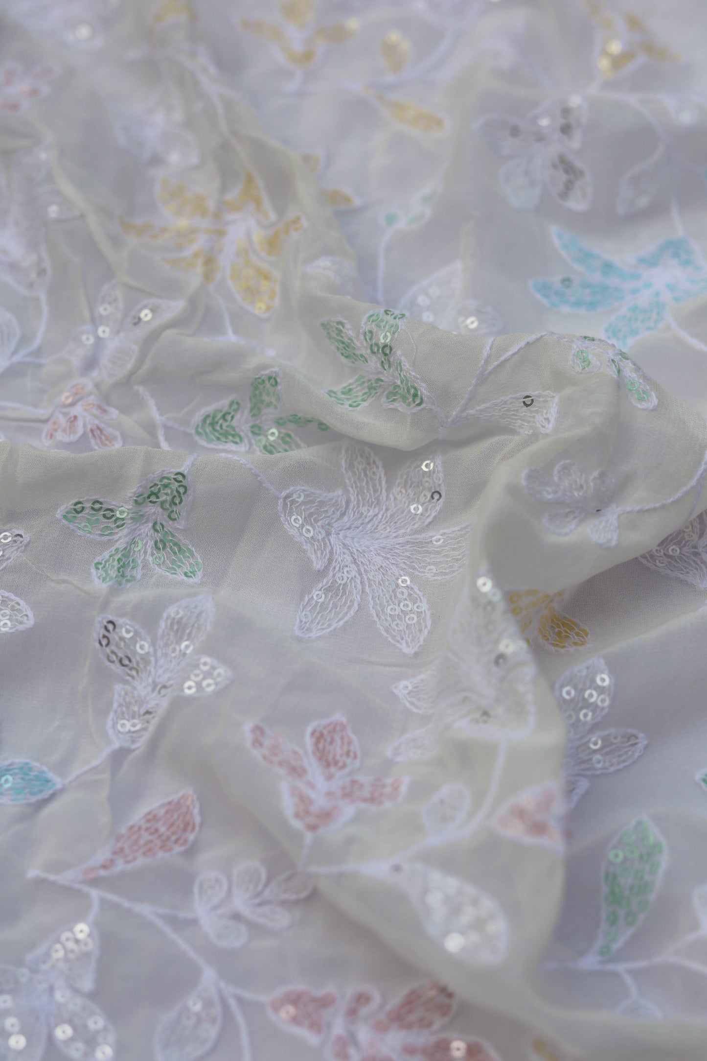 Pastel Floral Embroidered Sequin Fabric