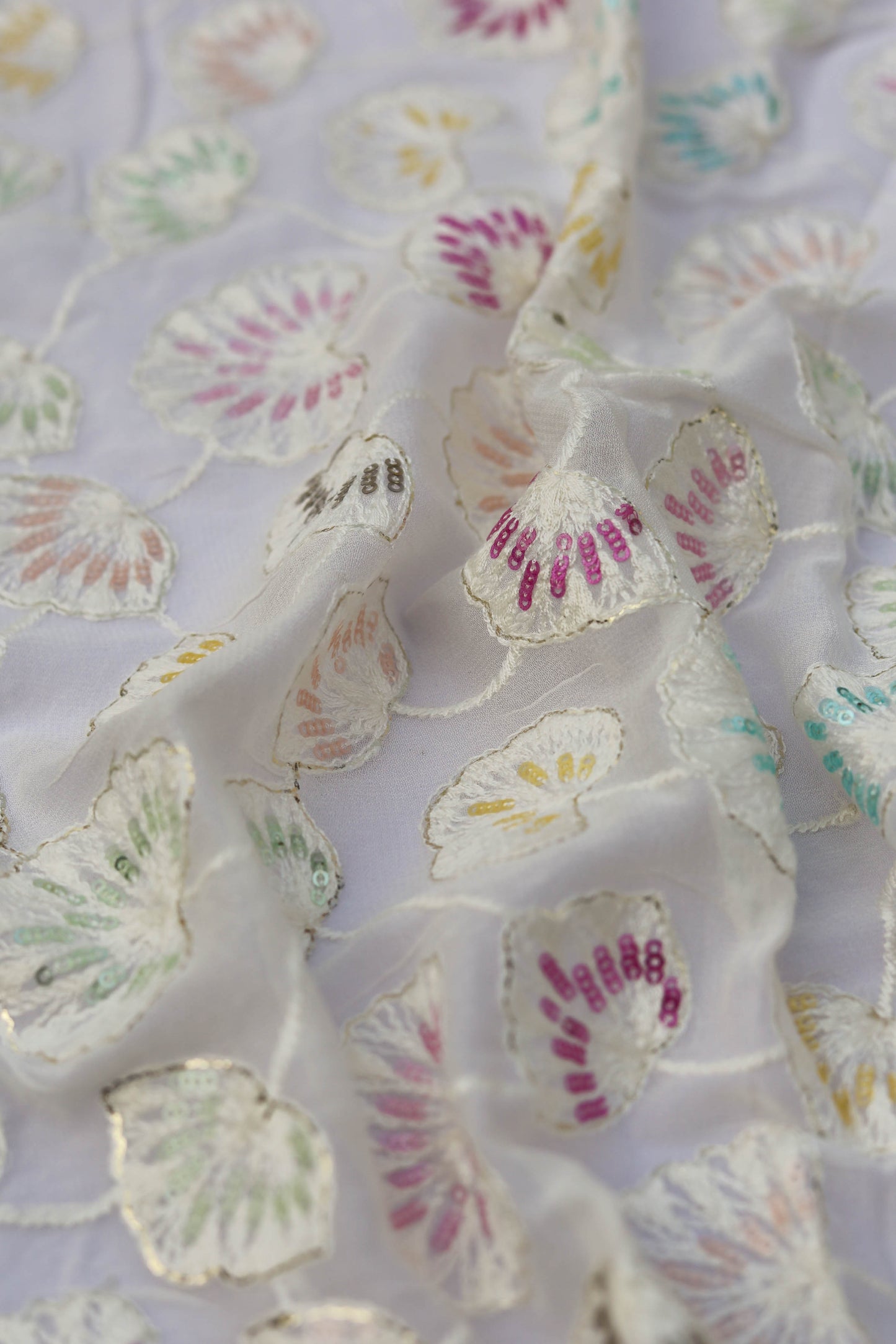 Floral Embroidered Sequin Fabric with Vibrant Accents