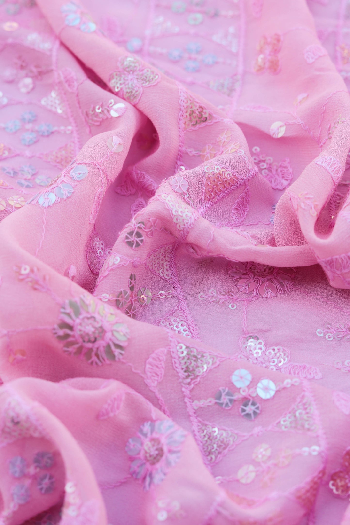 Floral Sequin Embroidered Fabric with Ornate Border