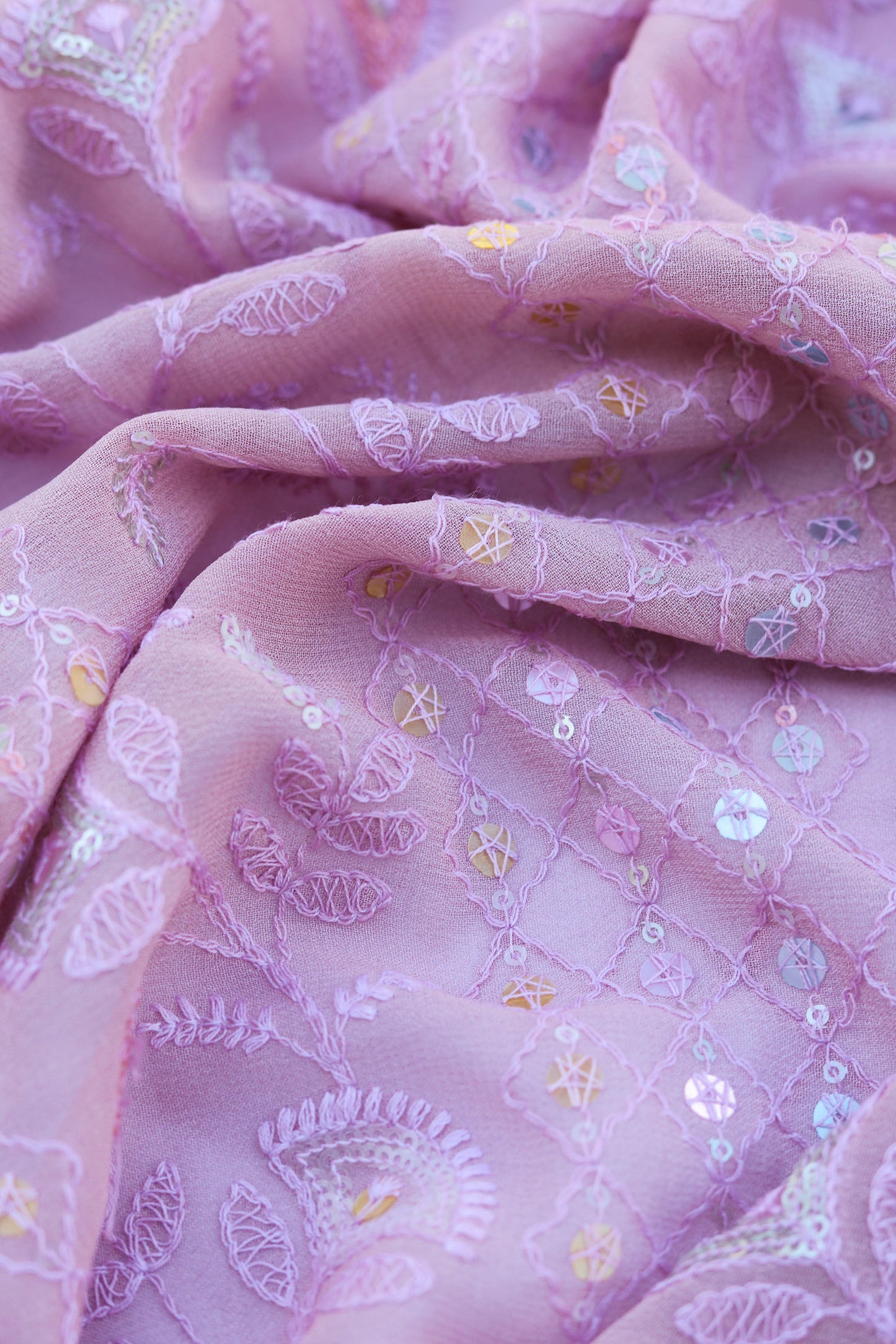 Luxurious Embroidered Sequin Fabric with Ornate Border