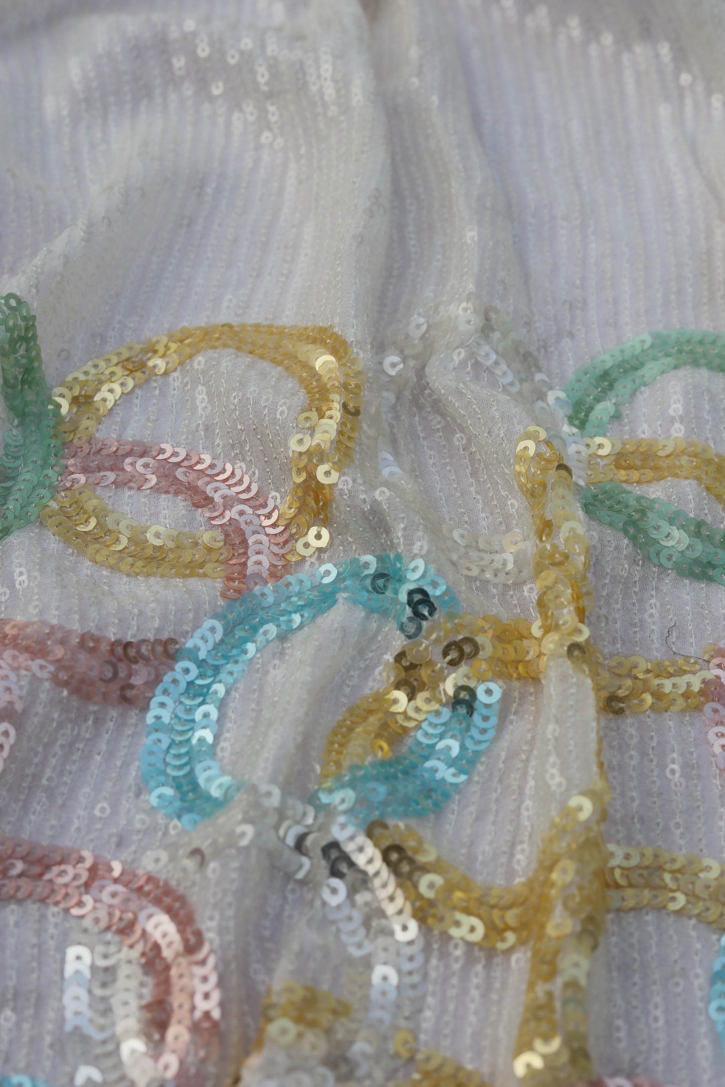 Multi Color Circular Embroidered Sequin Fabric