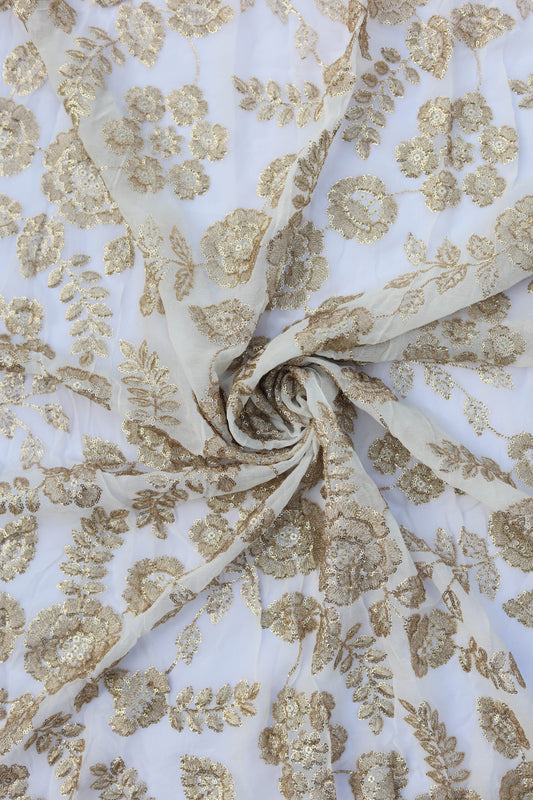 Gold Sequin Floral Embroidered Fabric