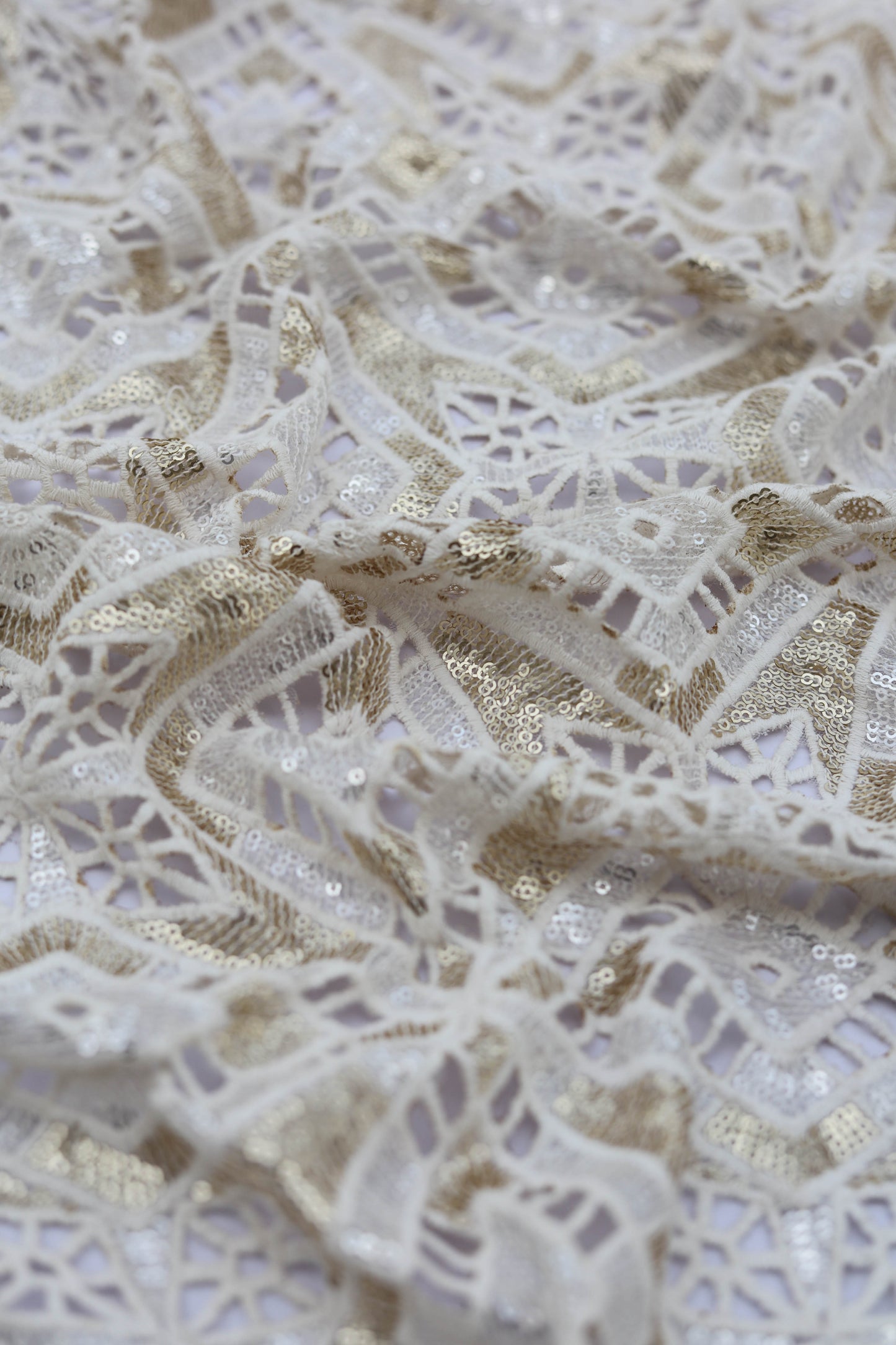 Geometric Sequin Cutwork Embroidered Net Fabric